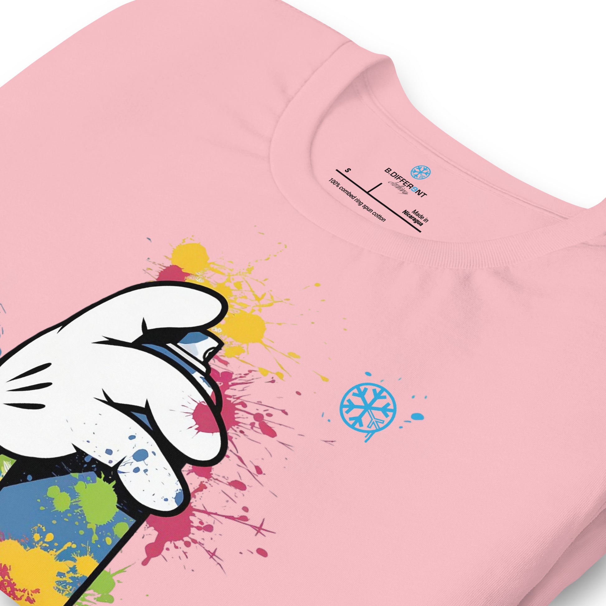 Pink-Hand Spray Can Graffiti Tee from B.Different Clothing, detail, graffiti-inspired streetwear t-shirt