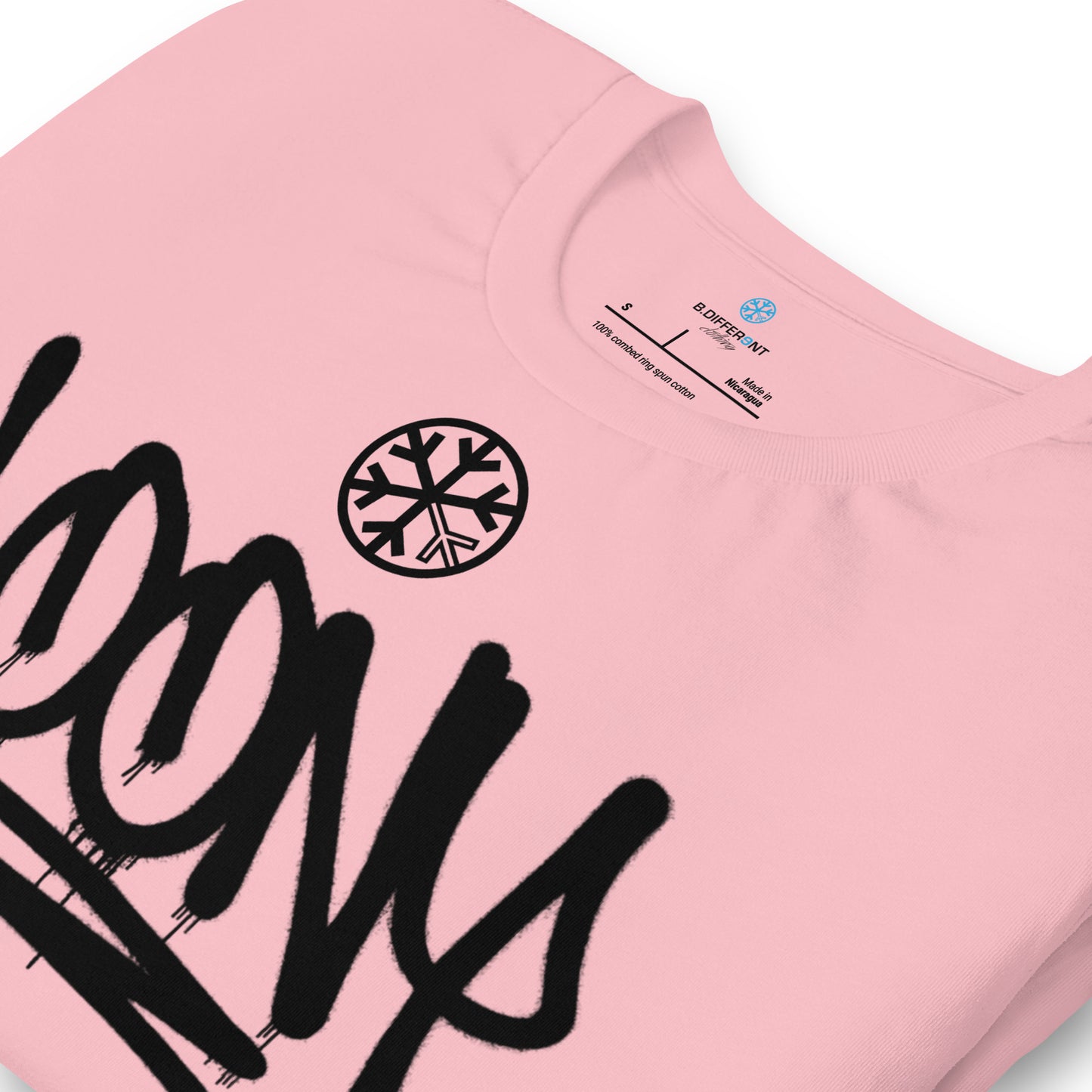 Pink-Loony Graffiti Tag Tee from B.Different Clothing, detail, graffiti-inspired streetwear t-shirt