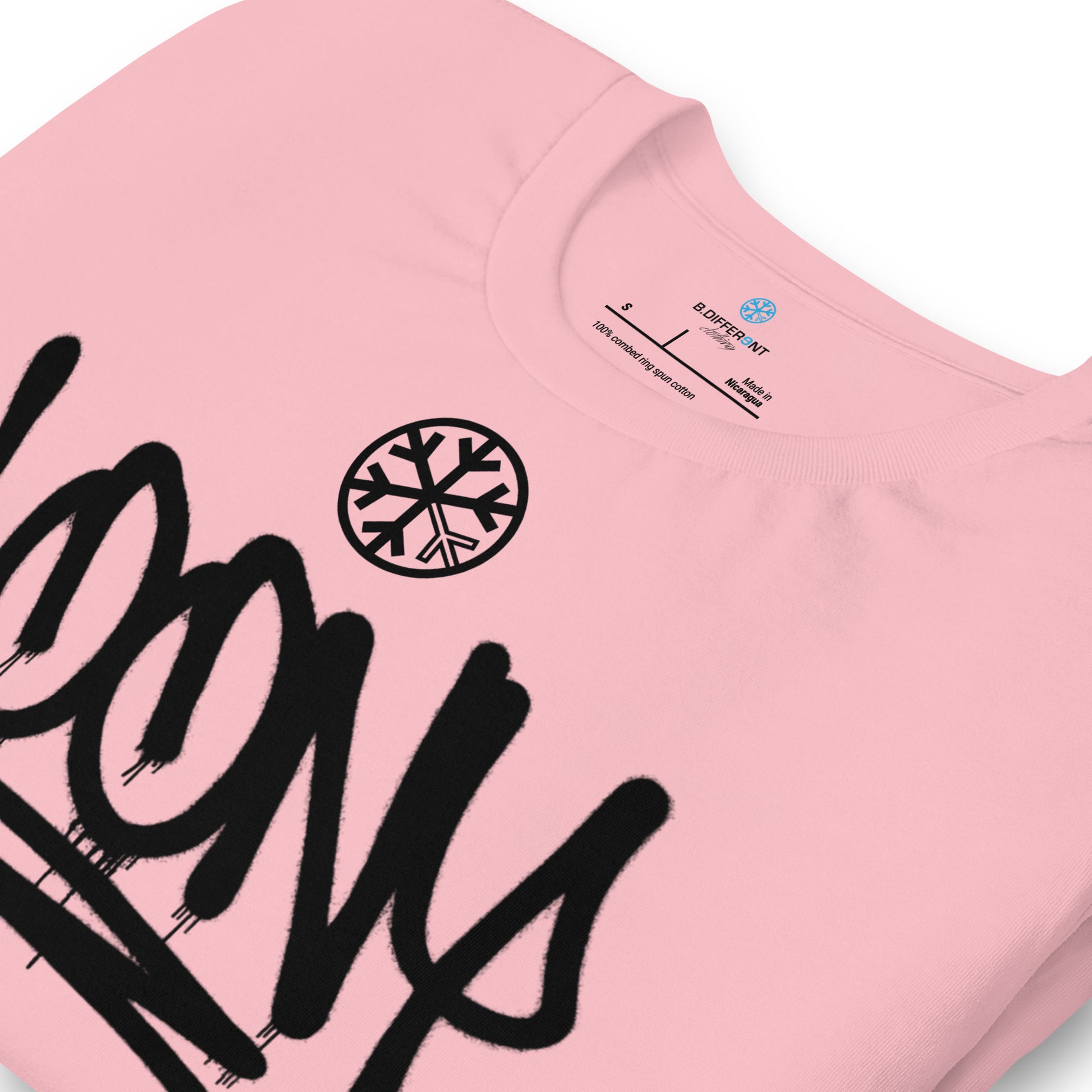 Pink-Loony Graffiti Tag Tee from B.Different Clothing, detail, graffiti-inspired streetwear t-shirt