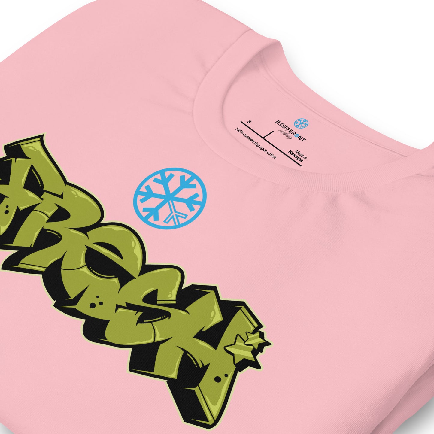 Pink-Fresh Graffiti Piece Tee from B.Different Clothing, detail, graffiti-inspired streetwear t-shirt