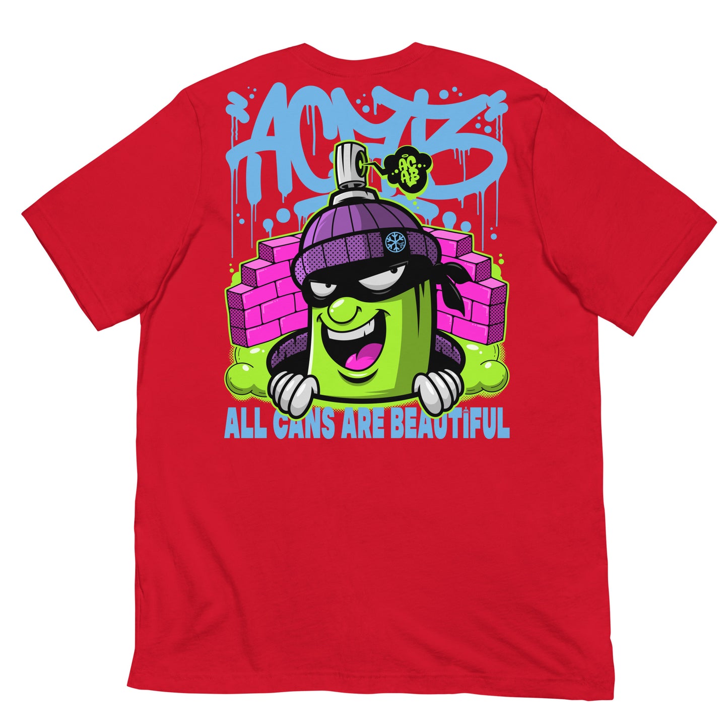 Red-ACAB Graffiti Character Tee from B.Different Clothing, back view, graffiti-inspired streetwear t-shirt