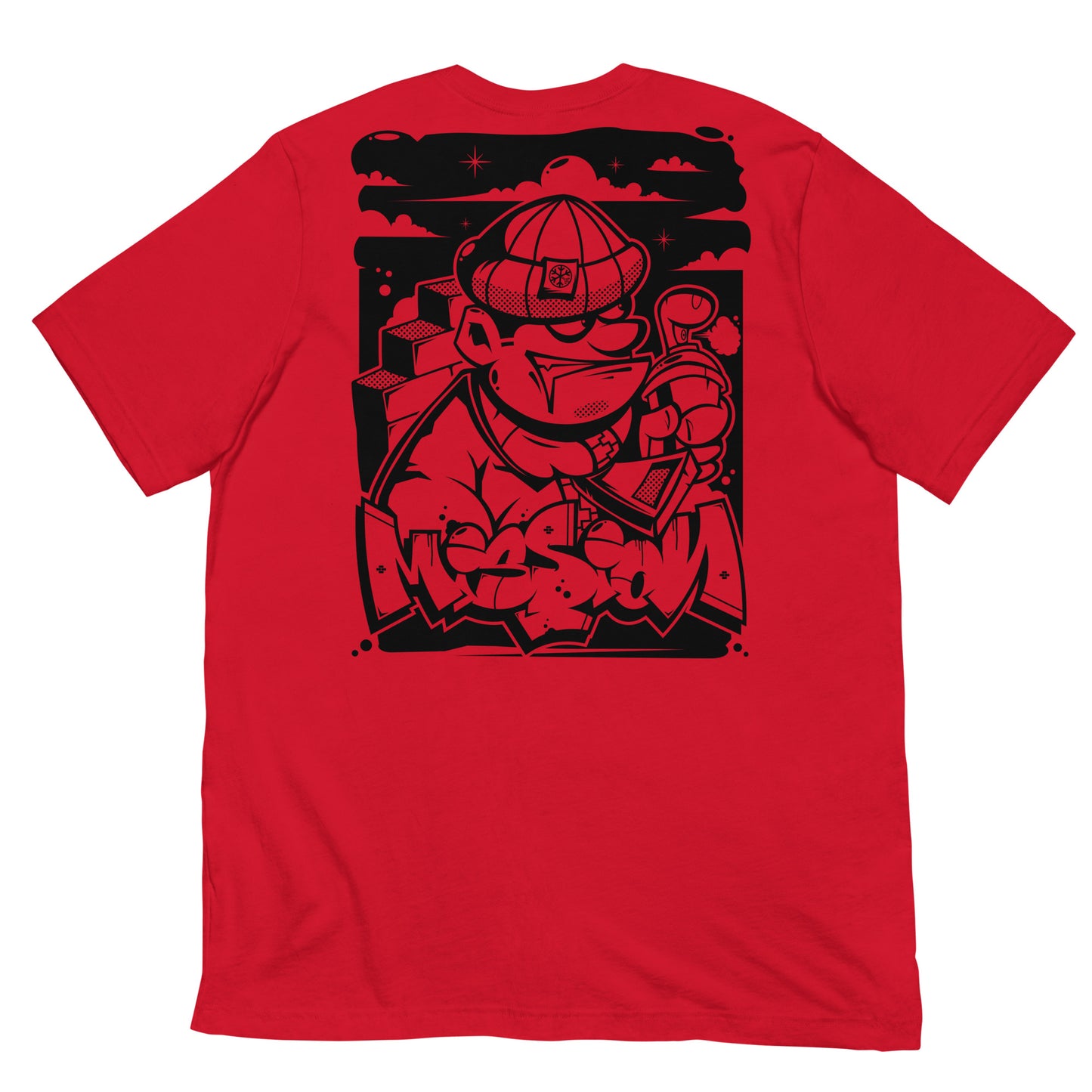 Red-Mission Graffiti Character Tee from B.Different Clothing, back view, graffiti-inspired streetwear t-shirt