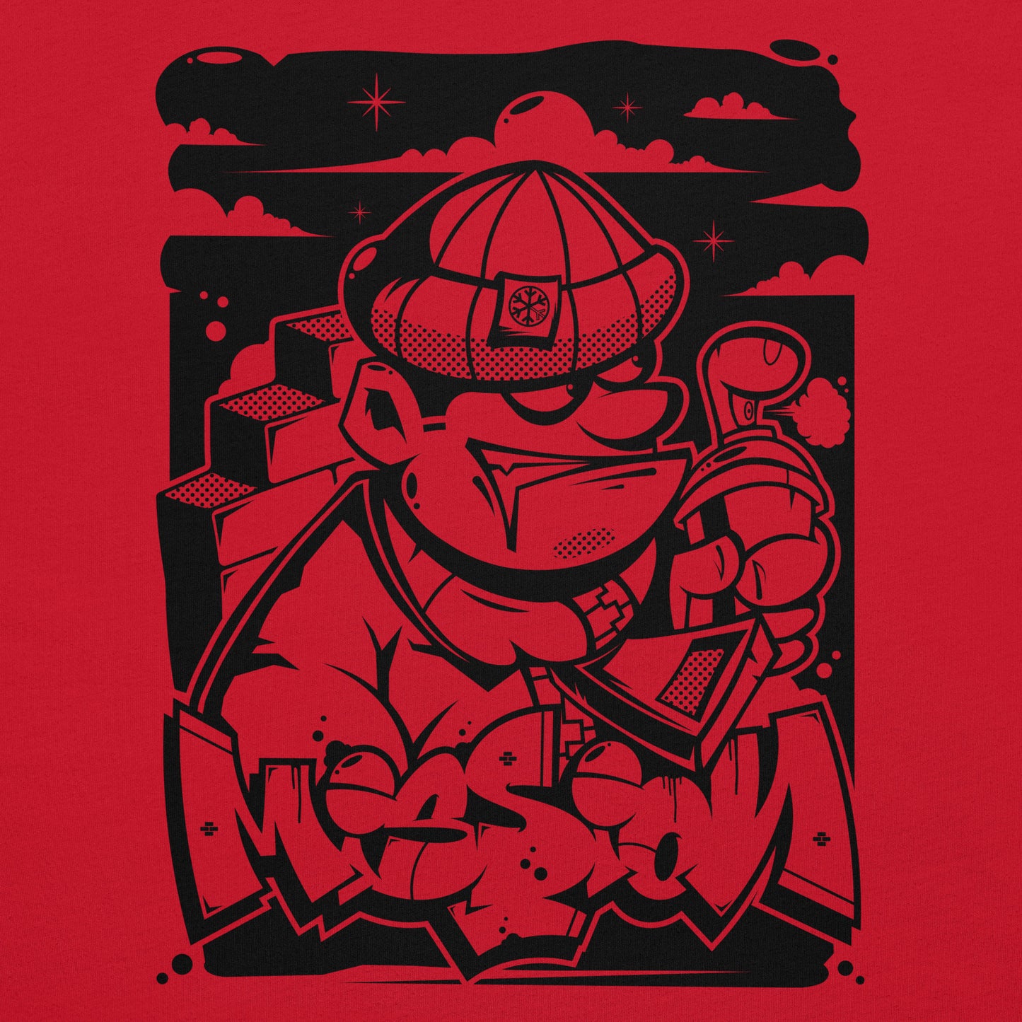 Red-Mission Graffiti Character Tee from B.Different Clothing, graphic, graffiti-inspired streetwear t-shirt