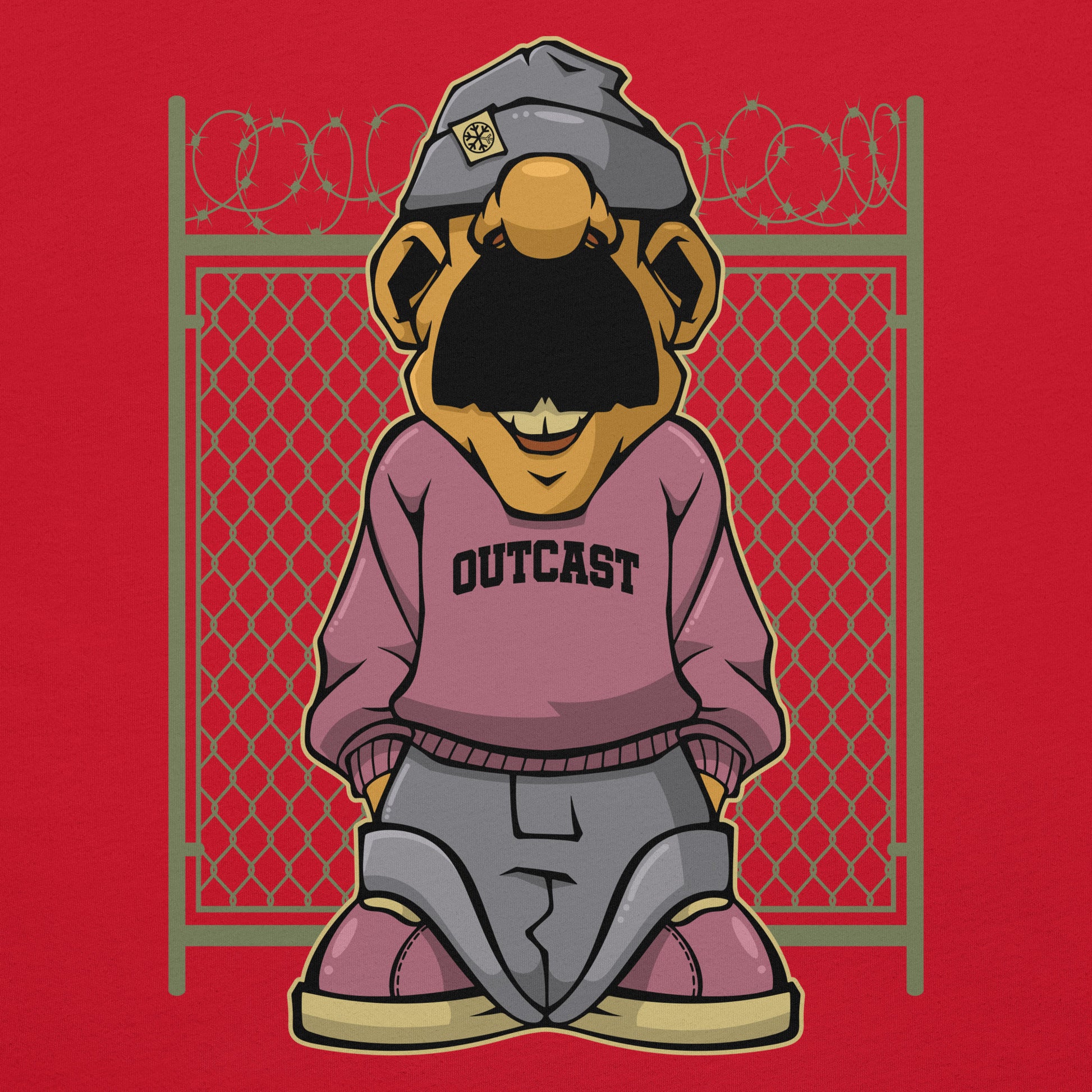 Red-Outcast Graffiti Character Tee from B.Different Clothing, graphic, graffiti-inspired streetwear t-shirt