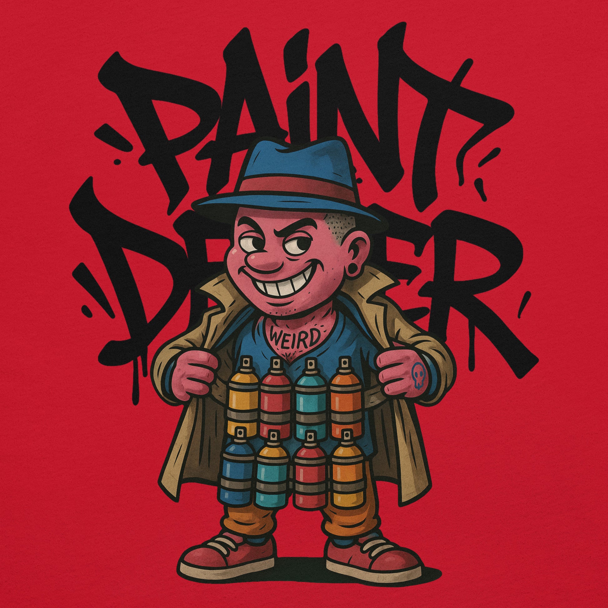 Red-Paint Dealer Graffiti Character Tee from B.Different Clothing, graphic, graffiti-inspired streetwear t-shirt