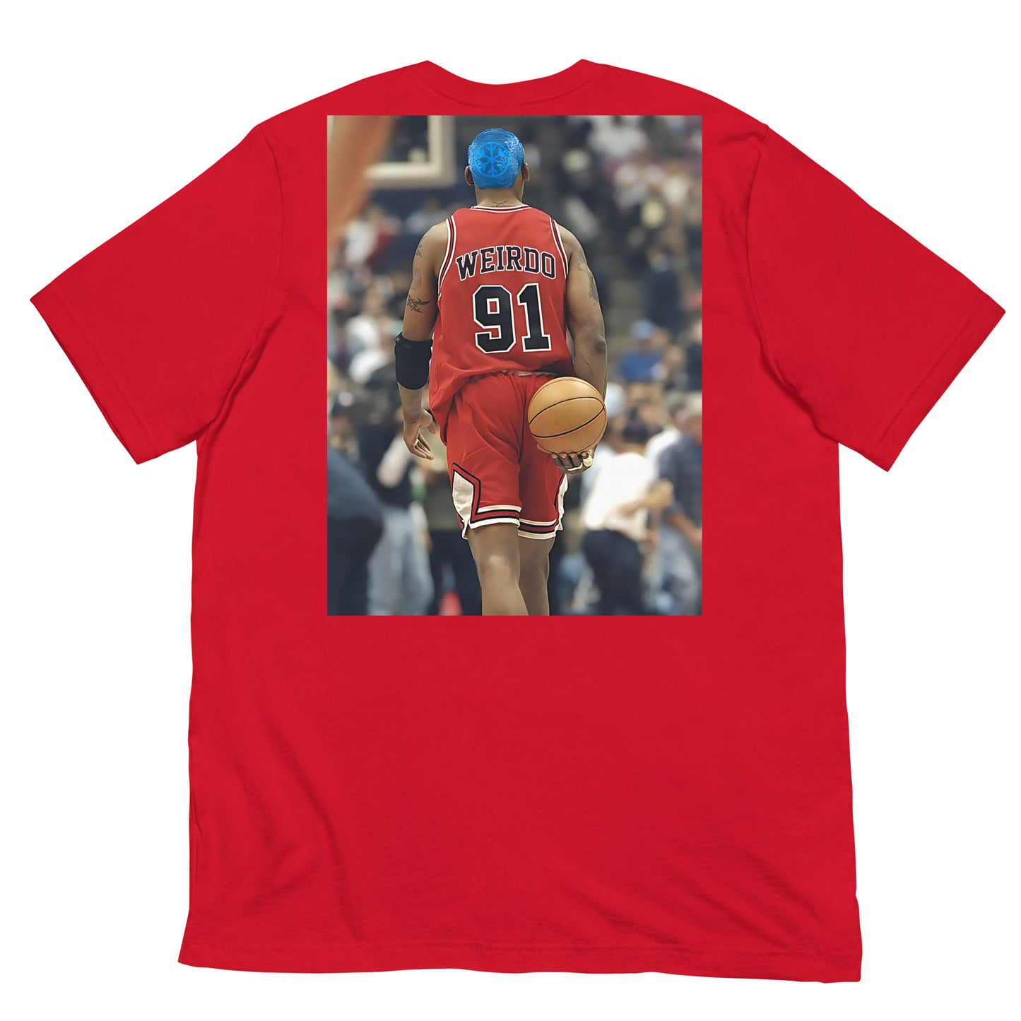 Red-Dennis Graffiti Tee from B.Different Clothing, back view, graffiti-inspired streetwear t-shirt