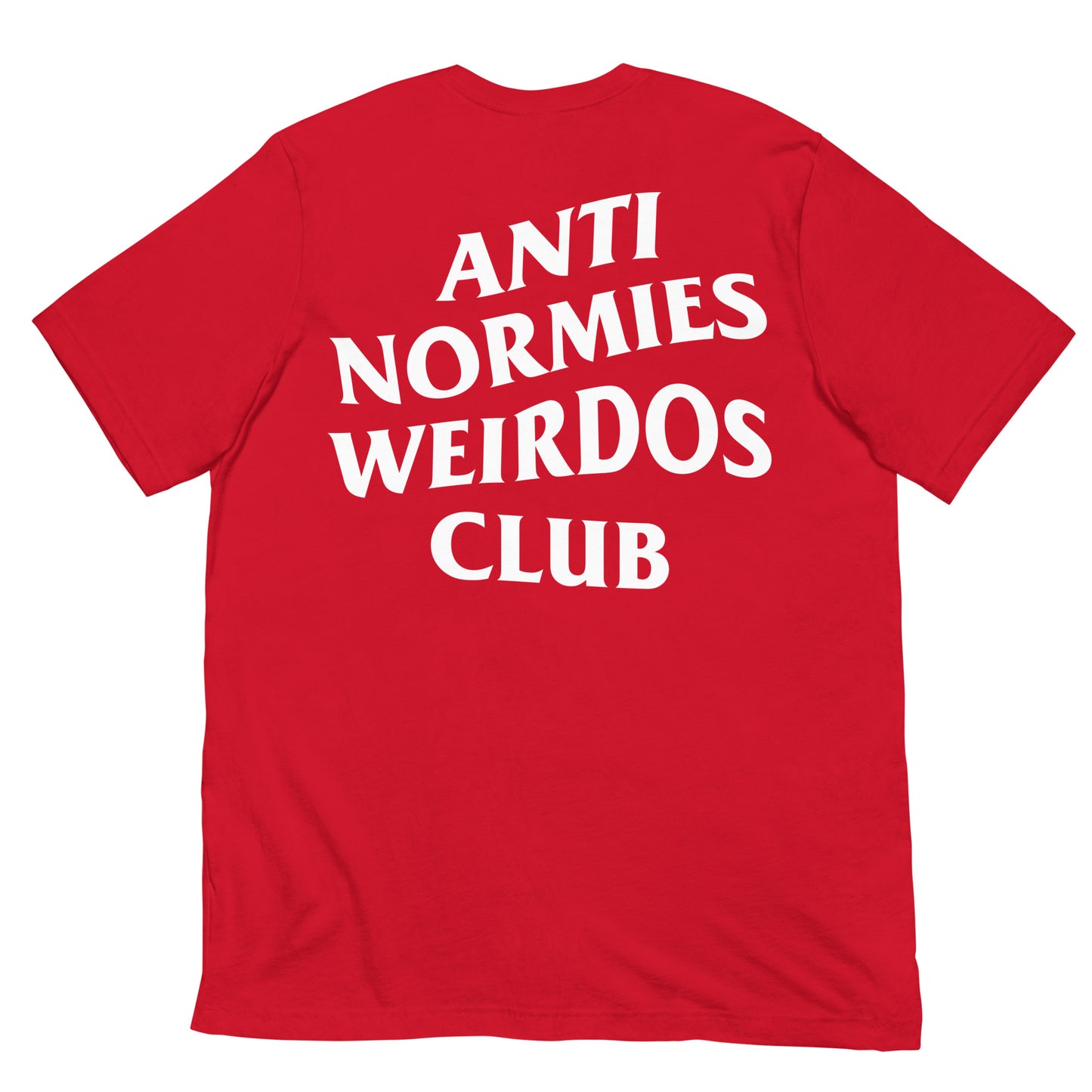 Red-Anti Normies Weirdos Club Tee from B.Different Clothing, back view, graffiti-inspired streetwear t-shirt