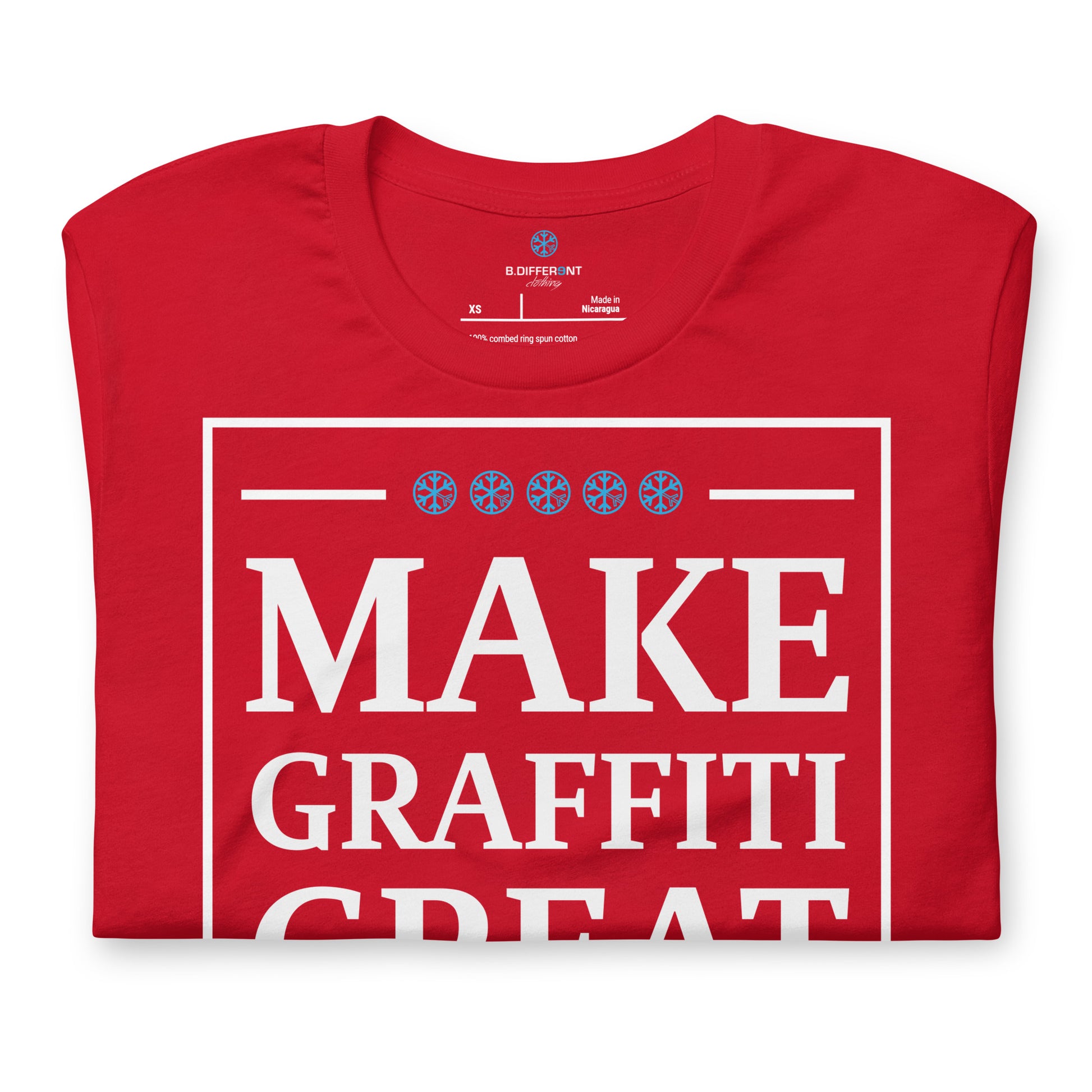 folded make graffiti great again tee red by b.different clothing graffiti and street art inspired streetwear brand for weirdos, misfits, and outcasts.