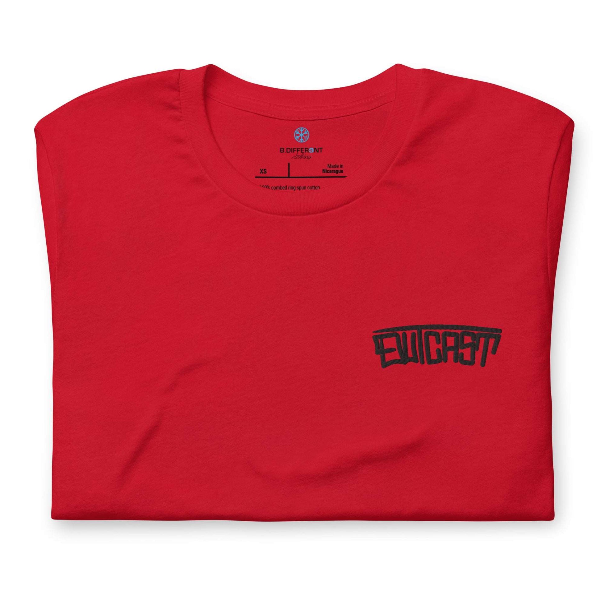 folded Outcast Graffiti Tag Tee red B.Different Clothing graffiti street art inspired streetwear brand