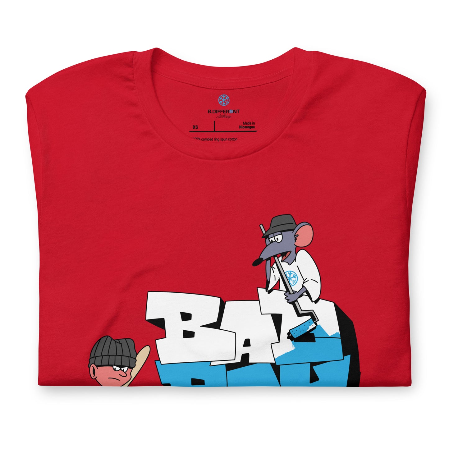 Red-Bad Boy Graffiti Tee from B.Different Clothing, folded, graffiti-inspired streetwear t-shirt