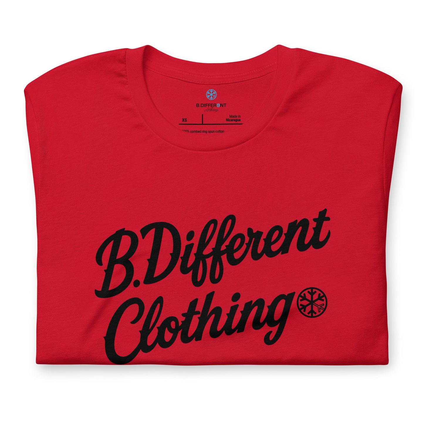 Red-The League Tee from B.Different Clothing, folded, graffiti-inspired streetwear t-shirt