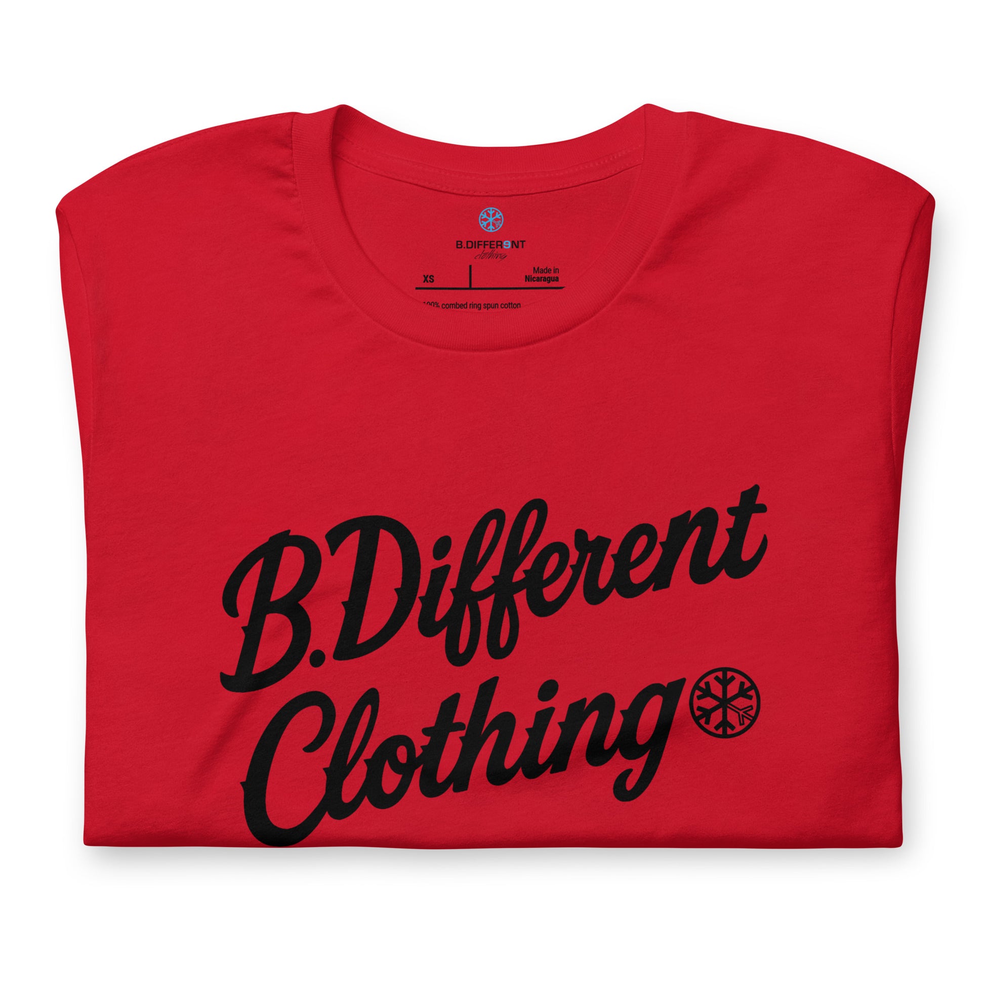 Red-The League Tee from B.Different Clothing, folded, graffiti-inspired streetwear t-shirt