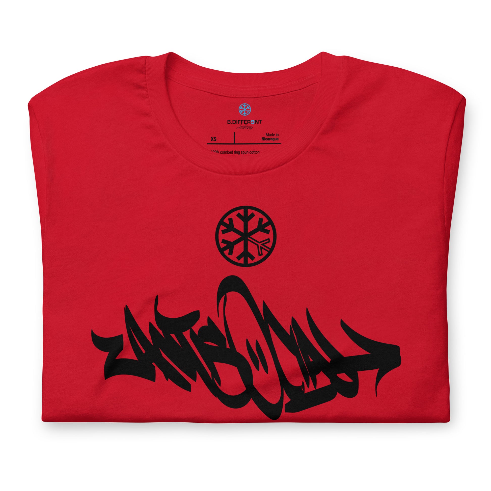 Red-Antisocial Graffiti Tag Tee from B.Different Clothing, folded, graffiti-inspired streetwear t-shirt