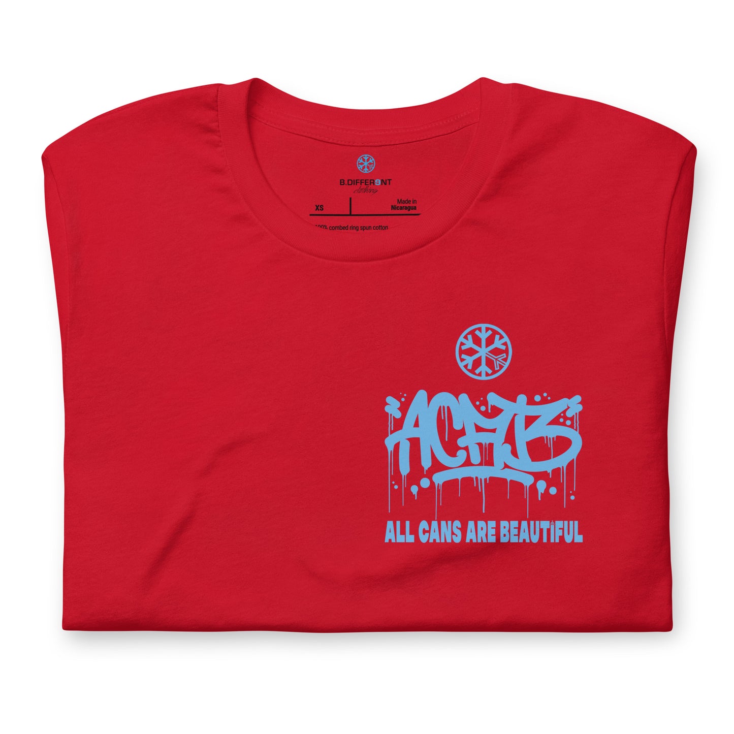 Red-ACAB Graffiti Character Tee from B.Different Clothing, folded, graffiti-inspired streetwear t-shirt