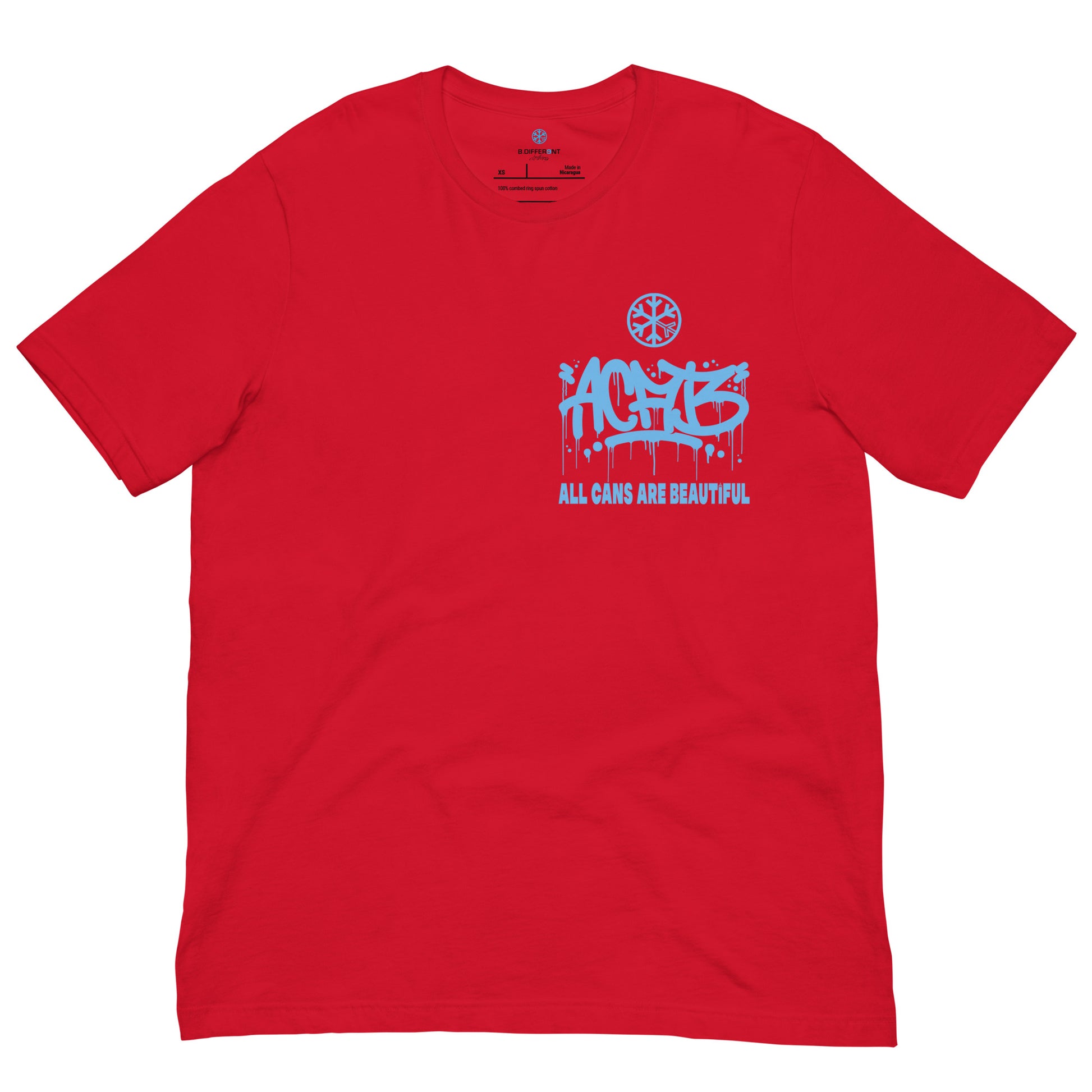 Red-ACAB Graffiti Character Tee from B.Different Clothing, front view, graffiti-inspired streetwear t-shirt