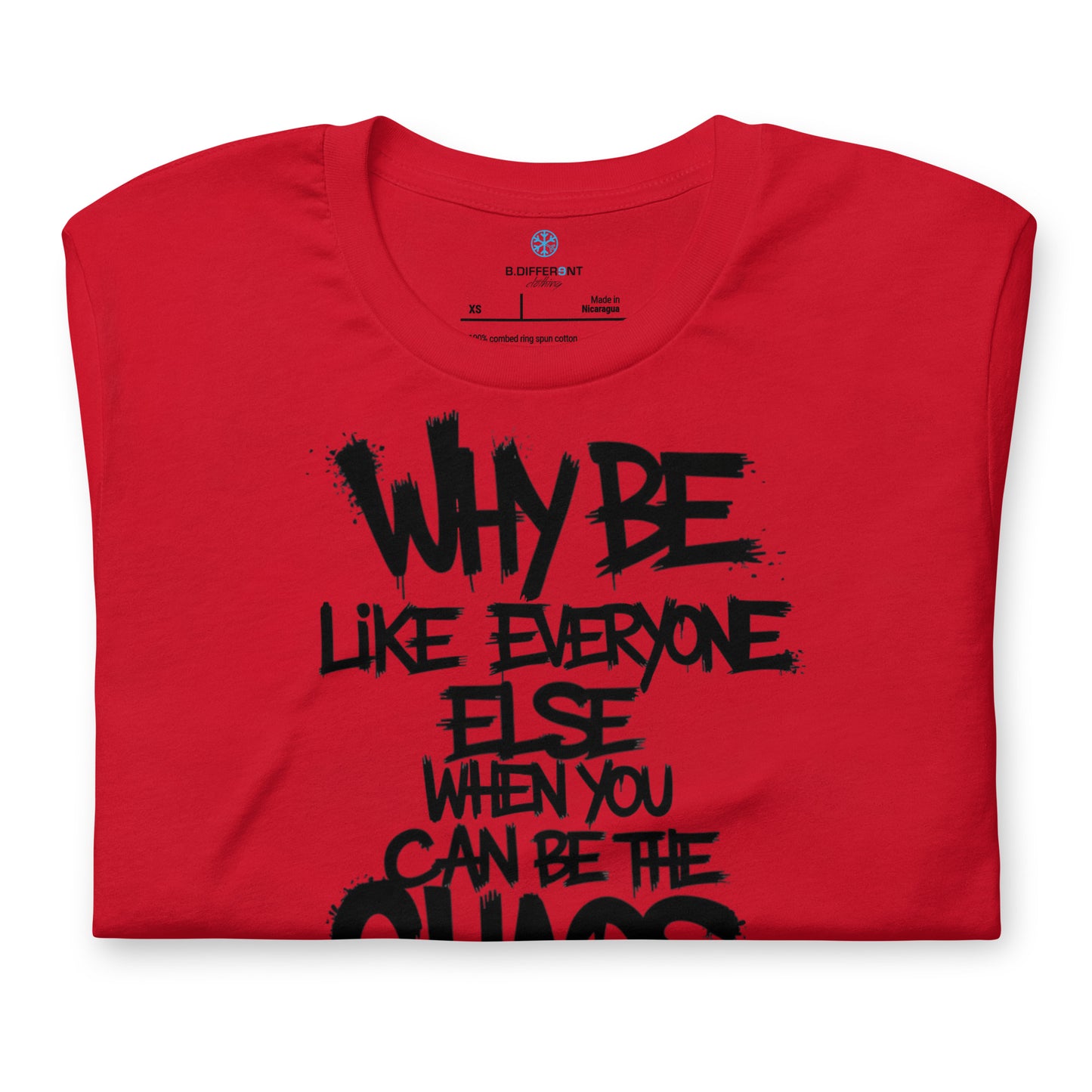 Red-Chaos They Fear Graffiti Tag Tee from B.Different Clothing, folded, graffiti-inspired streetwear t-shirt
