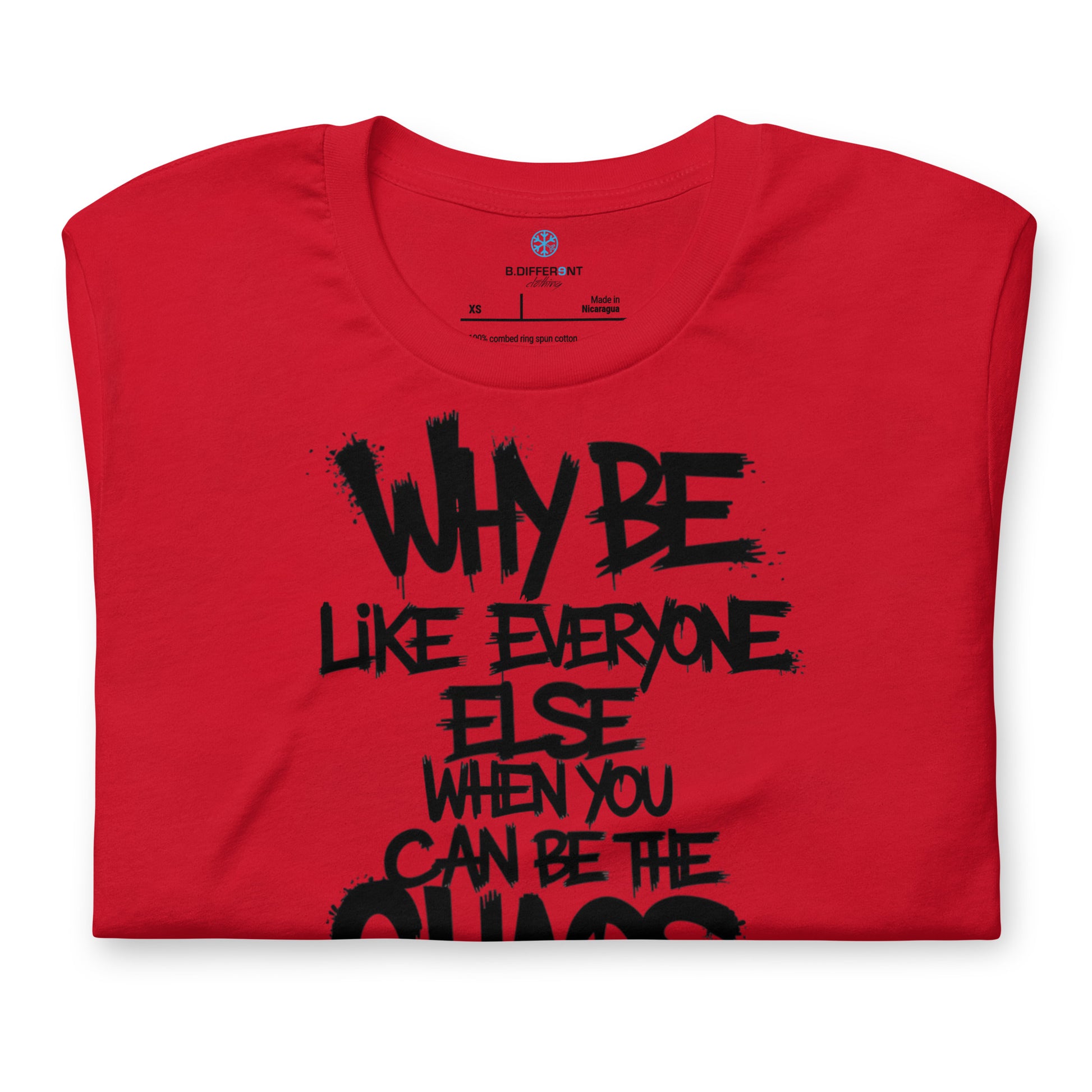 Red-Chaos They Fear Graffiti Tag Tee from B.Different Clothing, folded, graffiti-inspired streetwear t-shirt