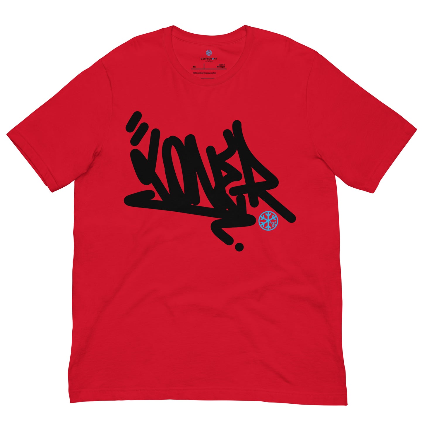 Red-Loner Graffiti Tag Tee from B.Different Clothing, front view, graffiti-inspired streetwear t-shirt