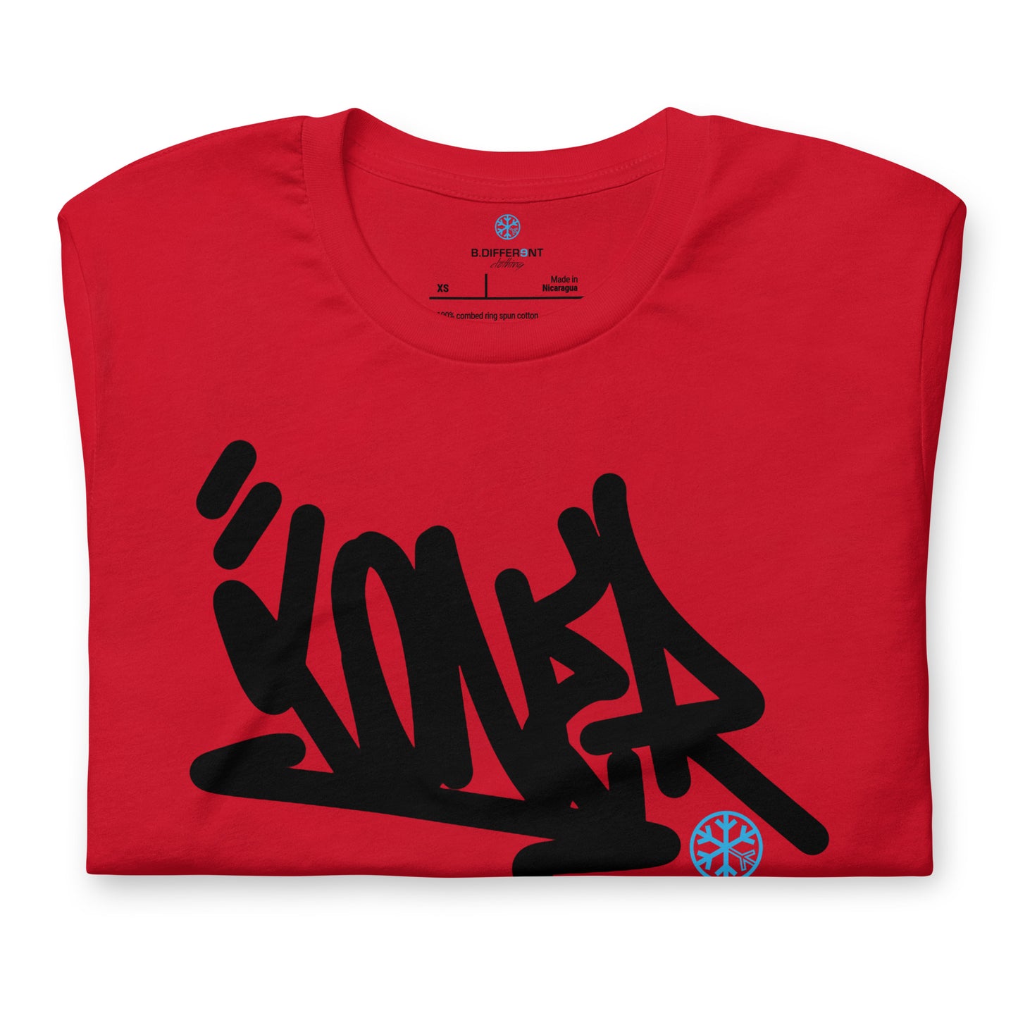 Red-Loner Graffiti Tag Tee from B.Different Clothing, folded, graffiti-inspired streetwear t-shirt