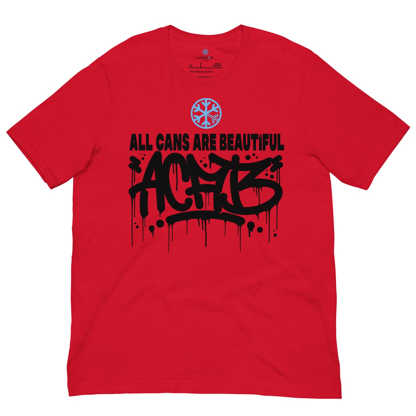 Red-Acab Graffiti Tag Tee from B.Different Clothing, front view, graffiti-inspired streetwear t-shirt
