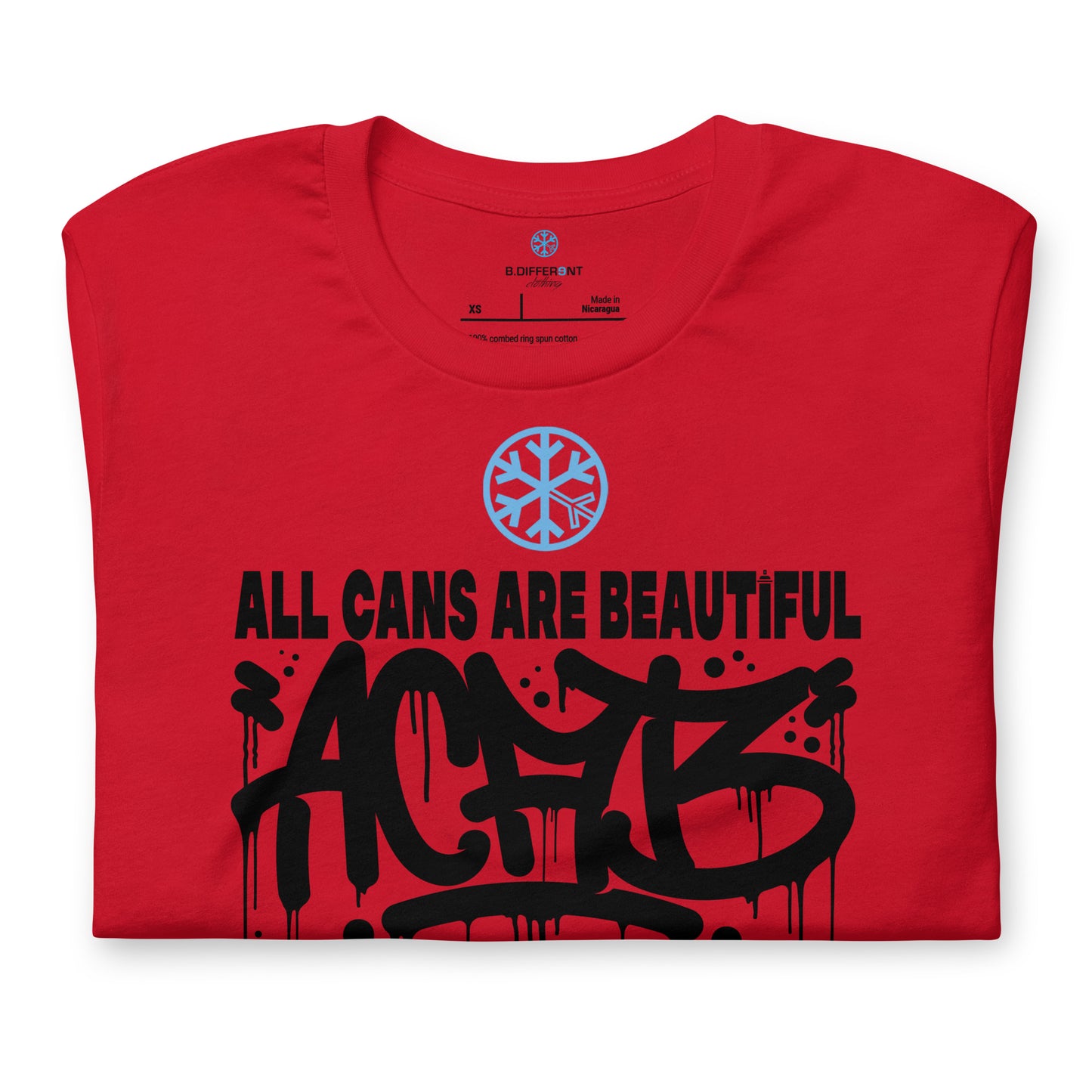 Red-Acab Graffiti Tag Tee from B.Different Clothing, folded, graffiti-inspired streetwear t-shirt