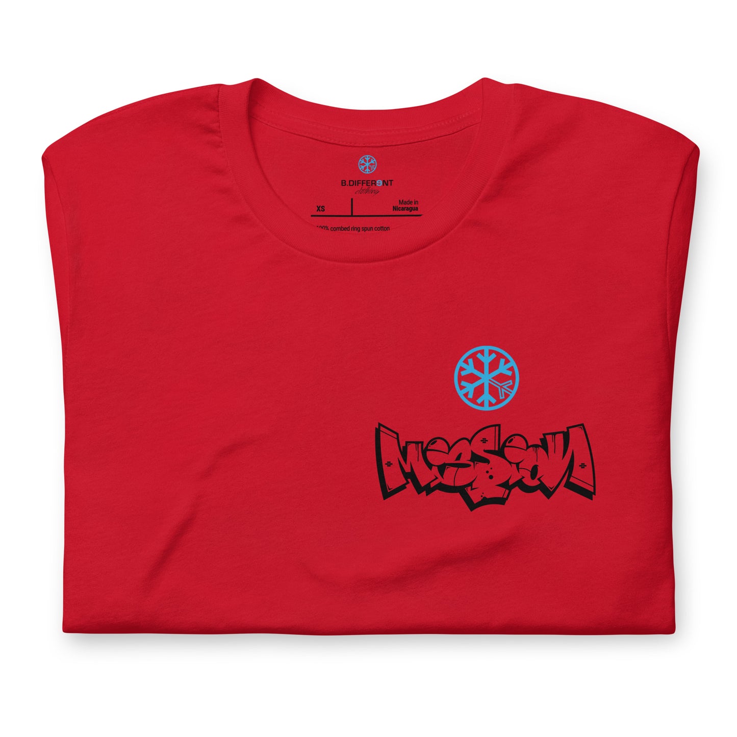 Red-Mission Graffiti Character Tee from B.Different Clothing, folded, graffiti-inspired streetwear t-shirt