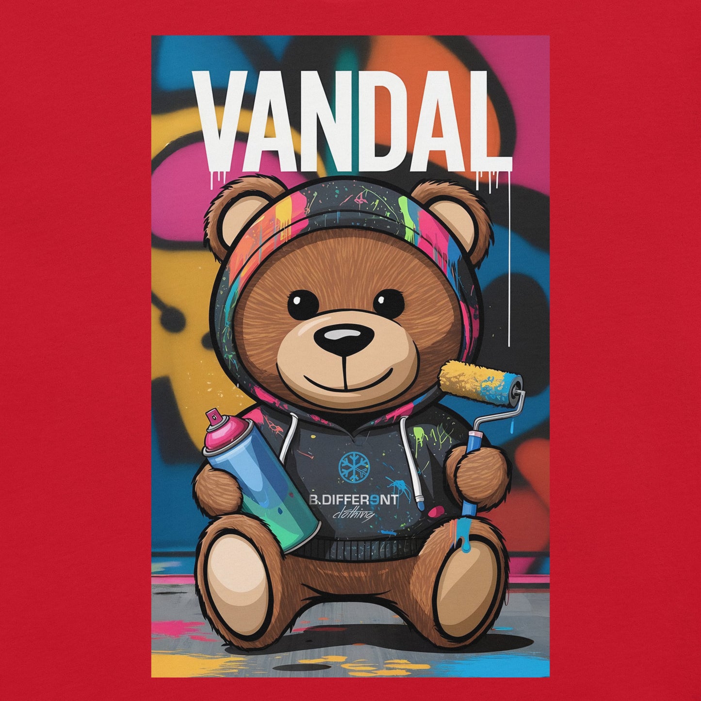 Red-Vandal Teddy Bear Graffiti Tee from B.Different Clothing, graphic, graffiti-inspired streetwear