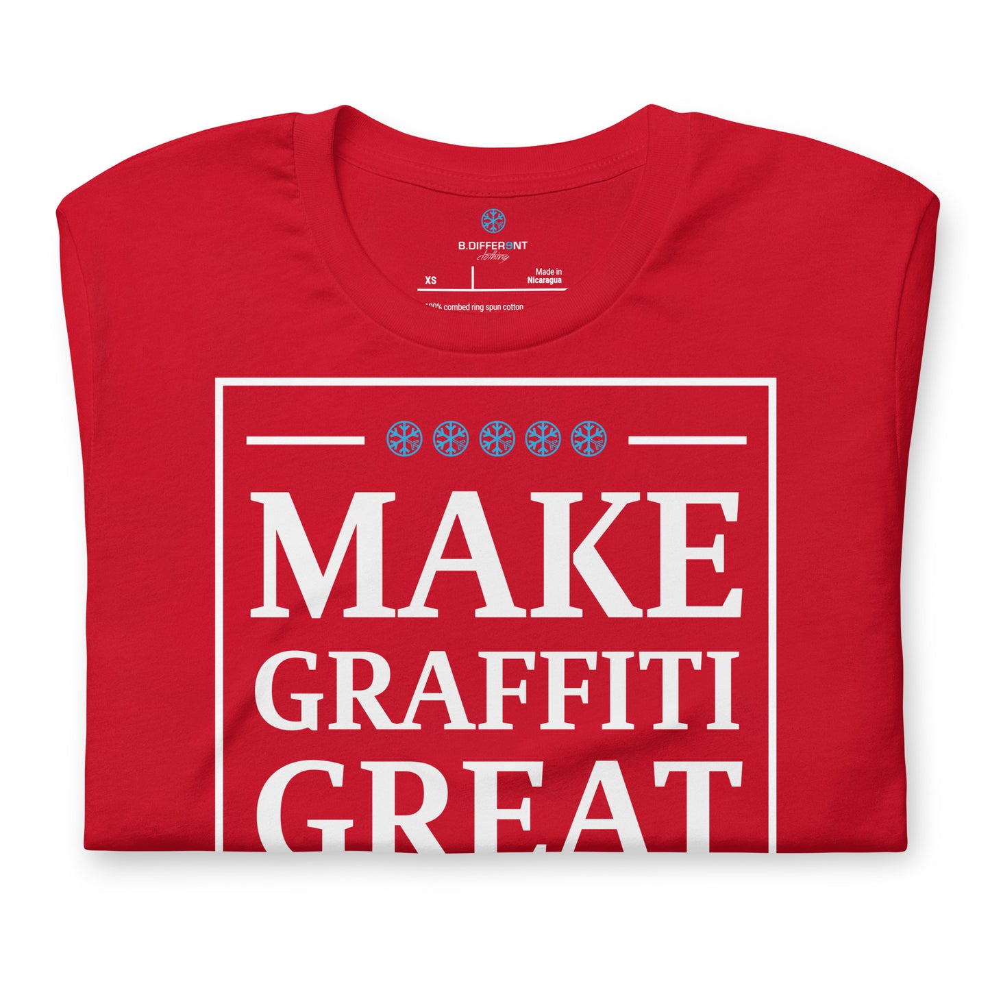 Red-Make Graffiti Great Again Tee from B.Different Clothing, folded, graffiti-inspired streetwear t-shirt