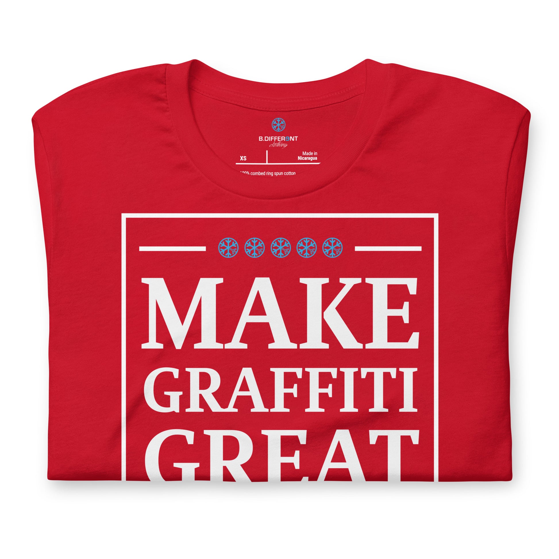 Red-Make Graffiti Great Again Tee from B.Different Clothing, folded, graffiti-inspired streetwear t-shirt