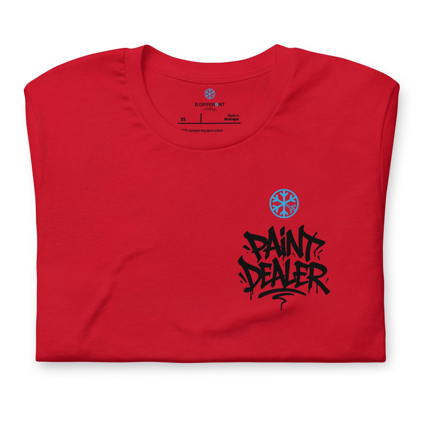 Red-Paint Dealer Graffiti Character Tee from B.Different Clothing, folded, graffiti-inspired streetwear t-shirt