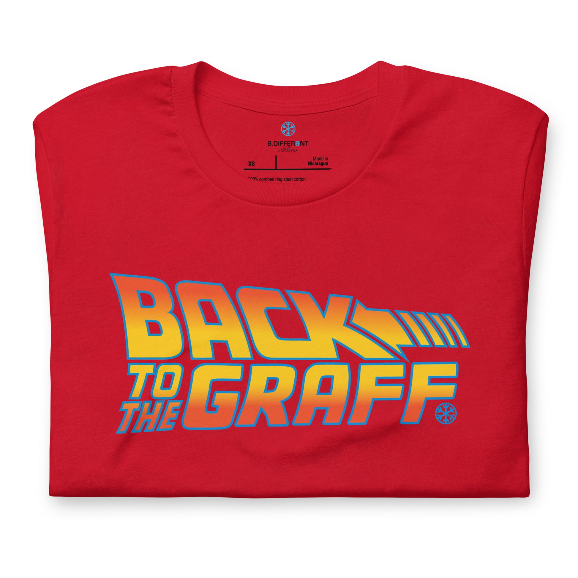 Red-Back to the Graff Tee from B.Different Clothing, folded, graffiti-inspired streetwear t-shirt