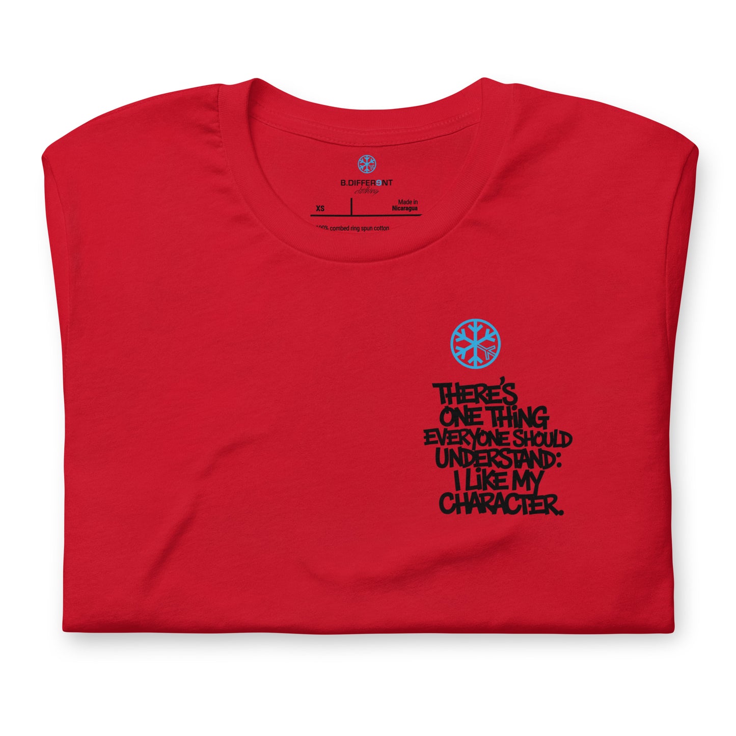 Red-Dennis Graffiti Tee from B.Different Clothing, folded, graffiti-inspired streetwear t-shirt