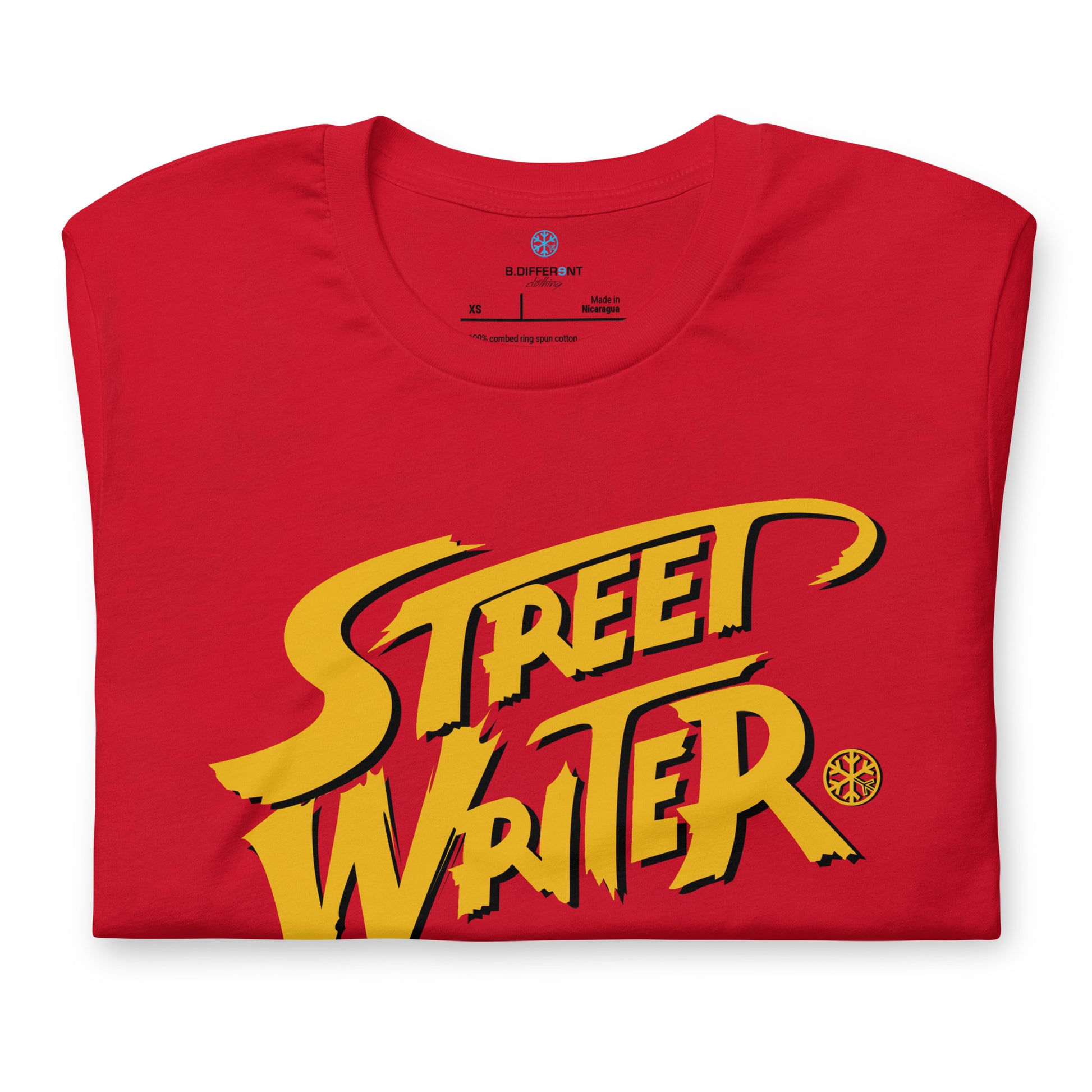 Red-Street Writer Graffiti Tee from B.Different Clothing, folded, graffiti-inspired streetwear t-shirt