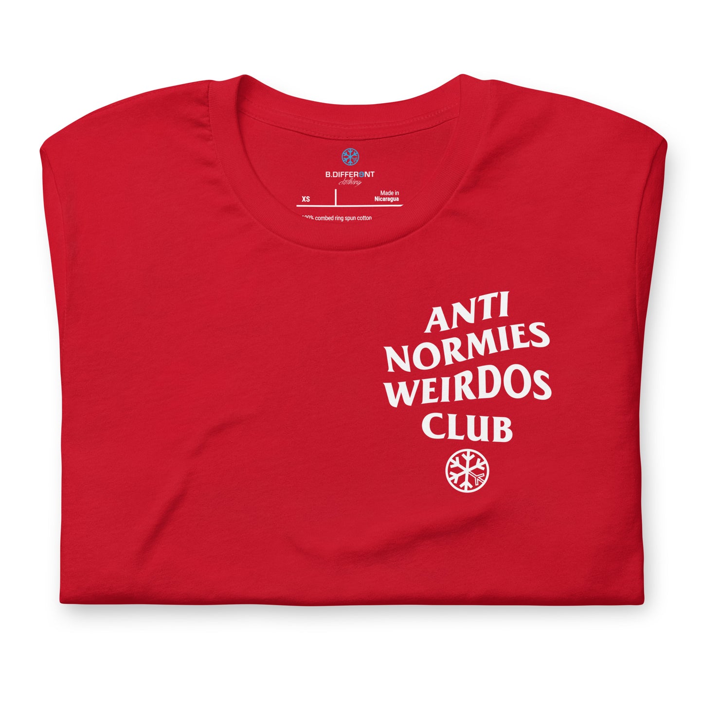 Red-Anti Normies Weirdos Club Tee from B.Different Clothing, folded, graffiti-inspired streetwear t-shirt
