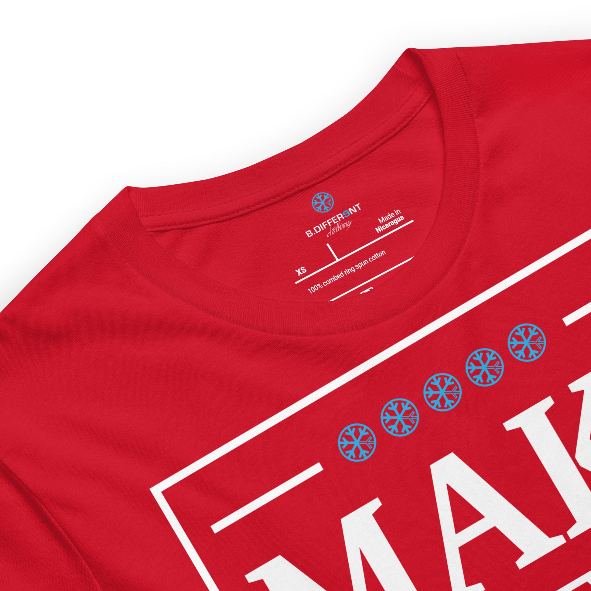 collar of make graffiti great again tee red by b.different clothing graffiti and street art inspired streetwear brand for weirdos, misfits, and outcasts.