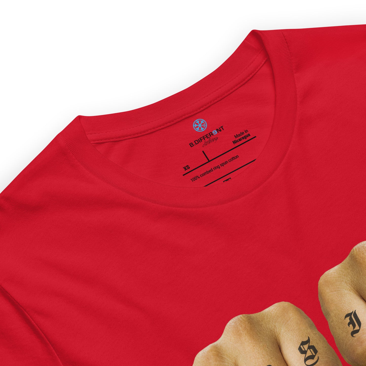 Red-Outsider Tattoo Tee from B.Different Clothing, collar, graffiti-inspired streetwear t-shirt