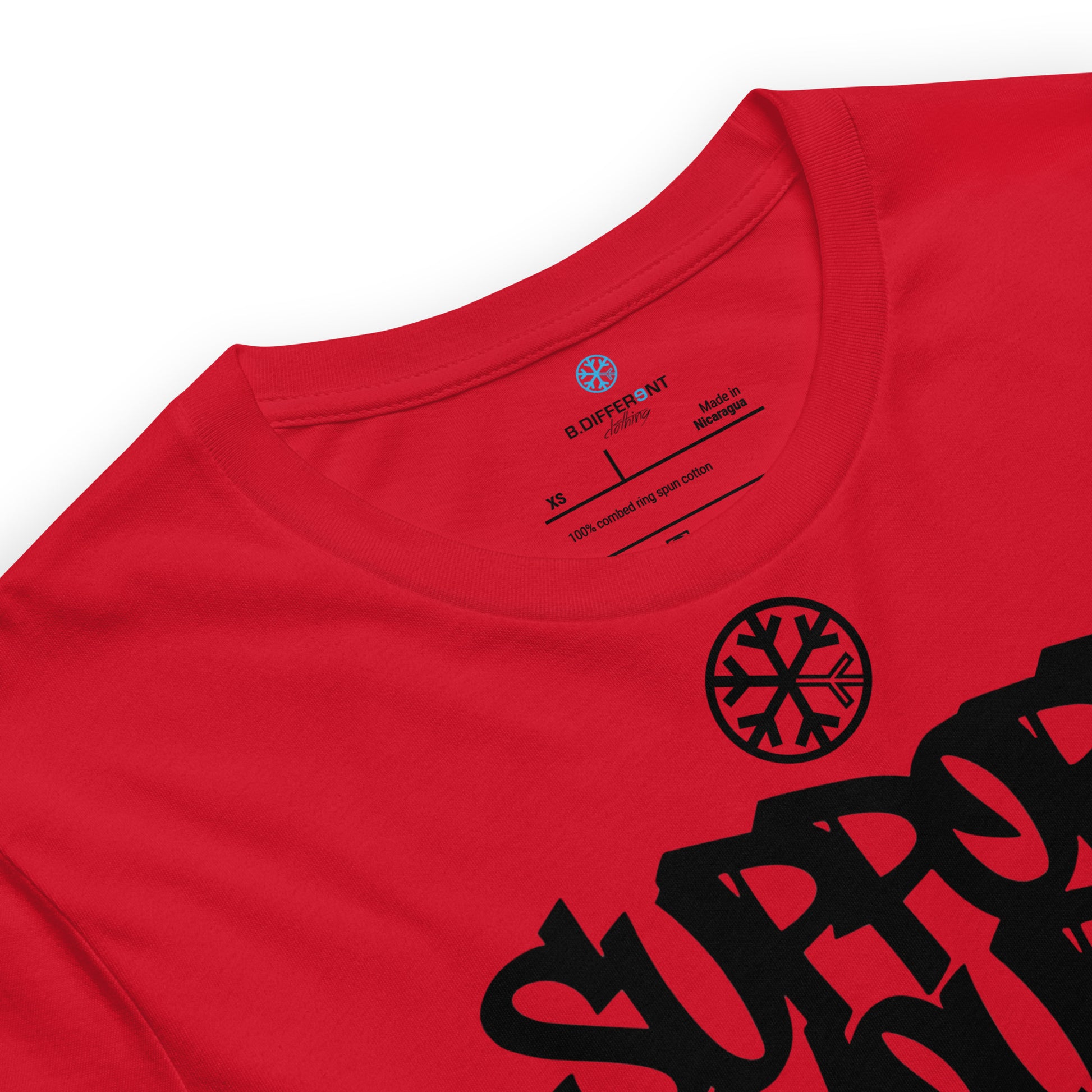 Red-Support Your Local Graffiti Artists Tee from B.Different Clothing, collar, graffiti-inspired streetwear t-shirt