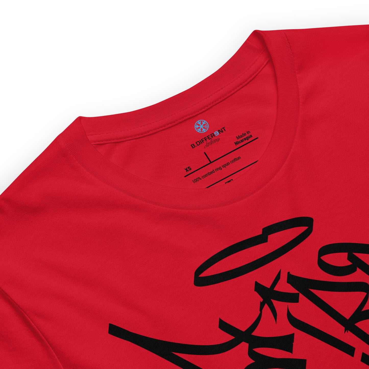 Red-Weirdo Tag Graffiti Tee from B.Different Clothing, collar, graffiti-inspired streetwear t-shirt