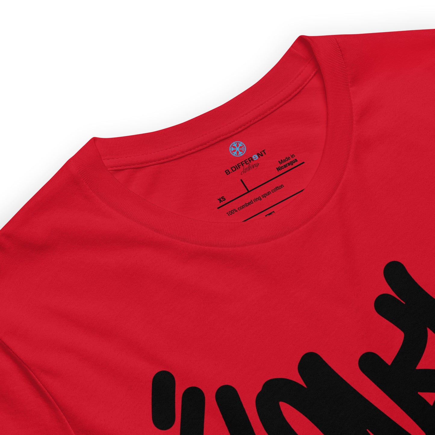 Red-Loner Graffiti Tag Tee from B.Different Clothing, collar, graffiti-inspired streetwear t-shirt