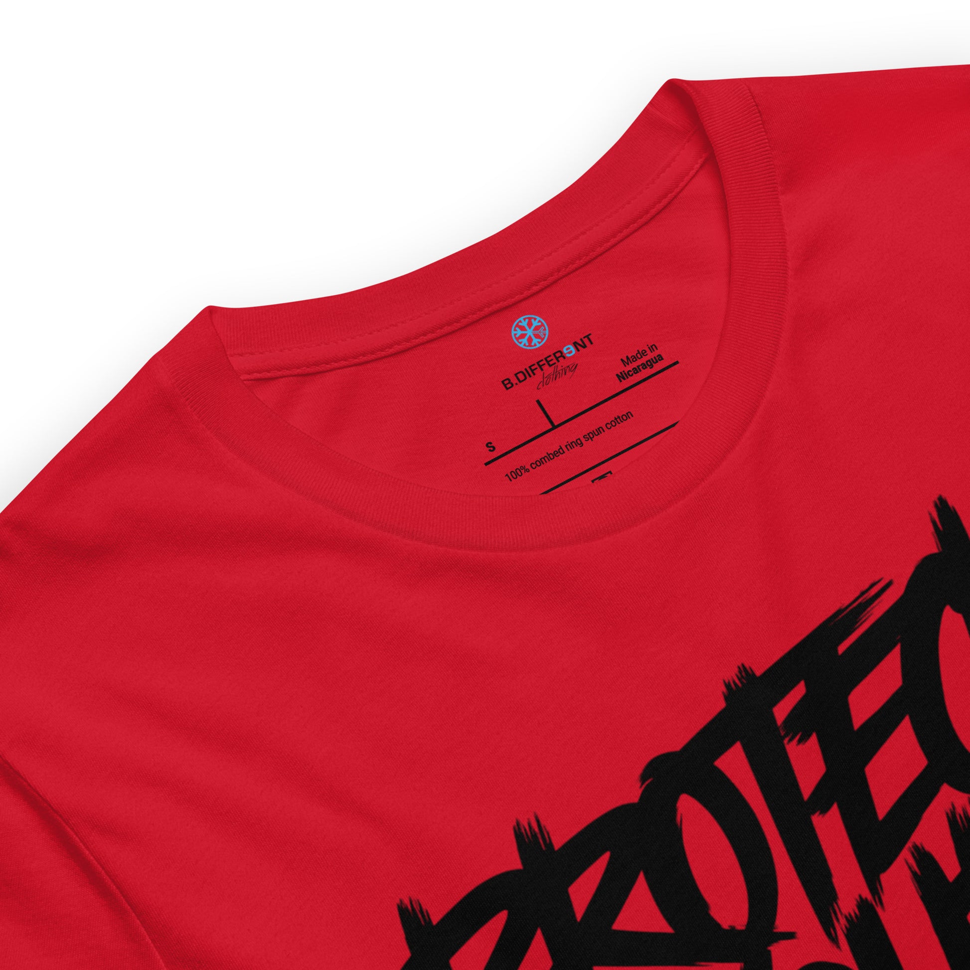 Red-Protect Your Vibe Graffiti Tag Tee from B.Different Clothing, collar, graffiti-inspired streetwear t-shirt