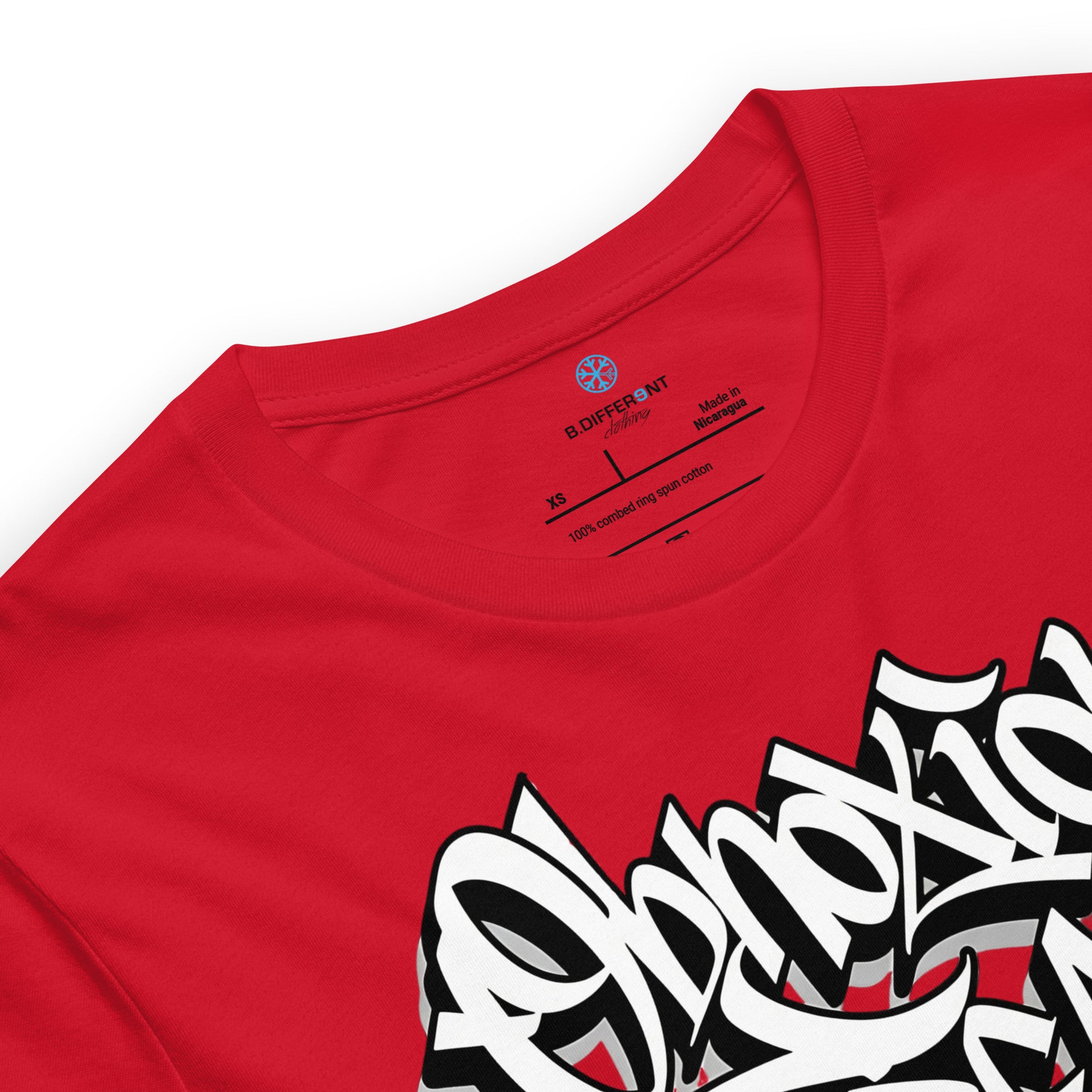 Red-Obnoxious Freak Graffiti Tee from B.Different Clothing, collar, graffiti-inspired streetwear t-shirt