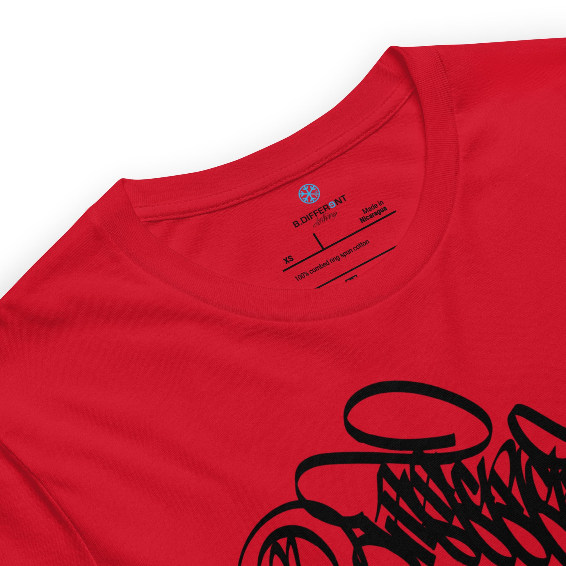 Red-B.Different Clothing Graffiti Tag Tee from B.Different Clothing, collar, graffiti-inspired streetwear t-shirt