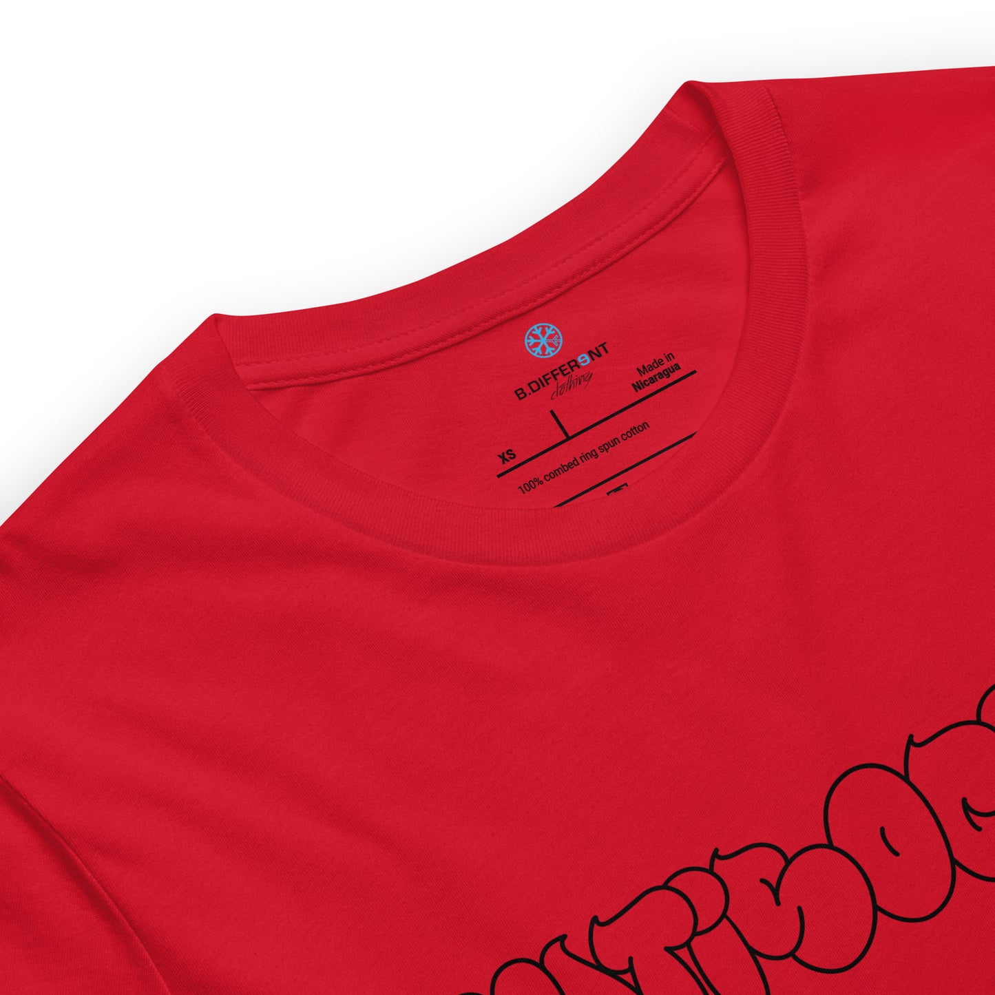 Red-Antisocial Graffiti Hollow Tee from B.Different Clothing, collar, graffiti-inspired streetwear t-shirt