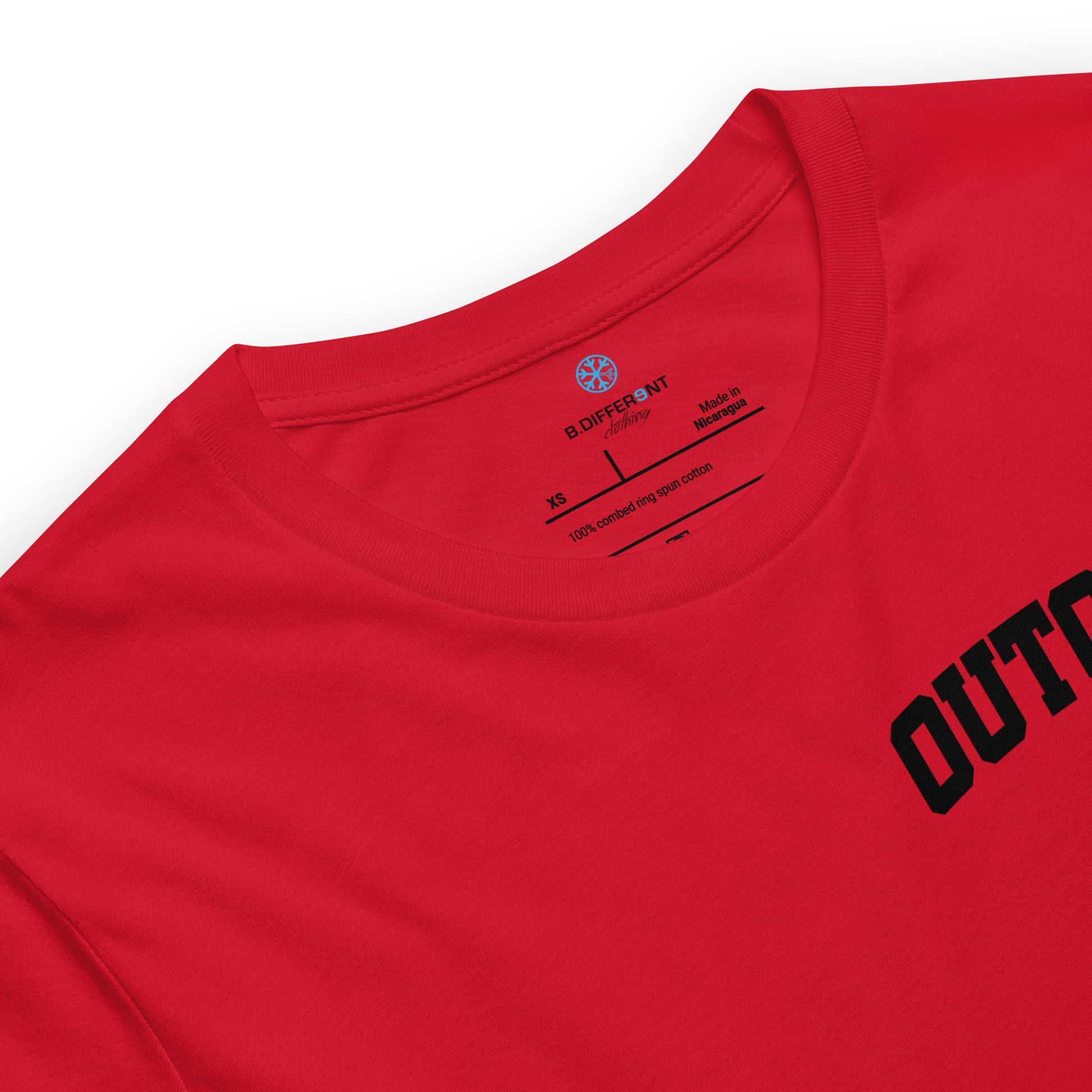 Red-Outcast Graffiti Character Tee from B.Different Clothing, collar, graffiti-inspired streetwear t-shirt
