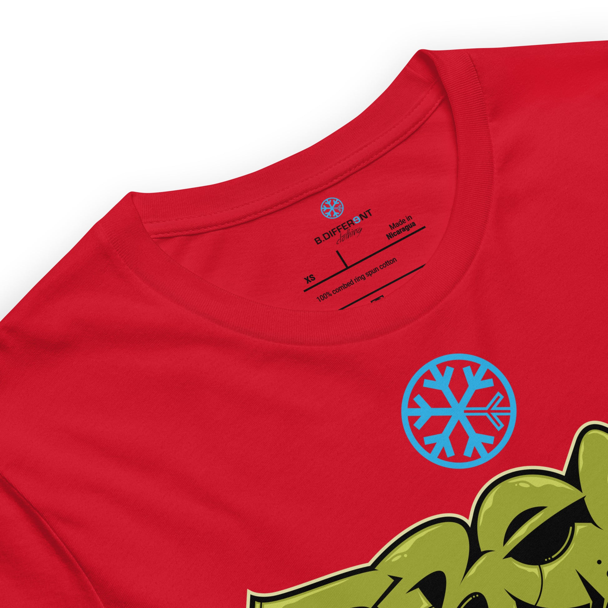 Red-Fresh Graffiti Piece Tee from B.Different Clothing, collar, graffiti-inspired streetwear t-shirt