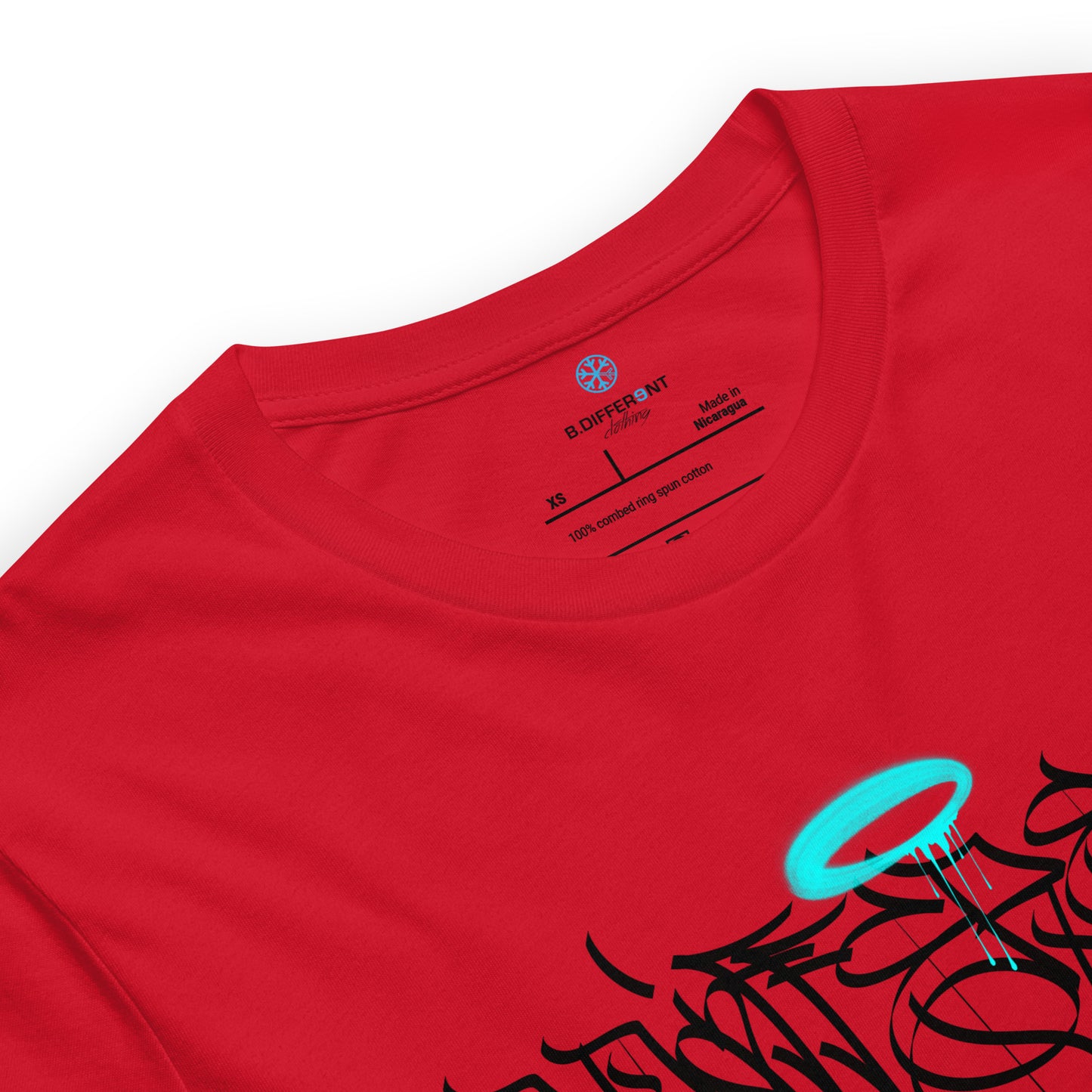 Red-Caos One Collab Graffiti Tee from B.Different Clothing, collar, graffiti-inspired streetwear t-shirt