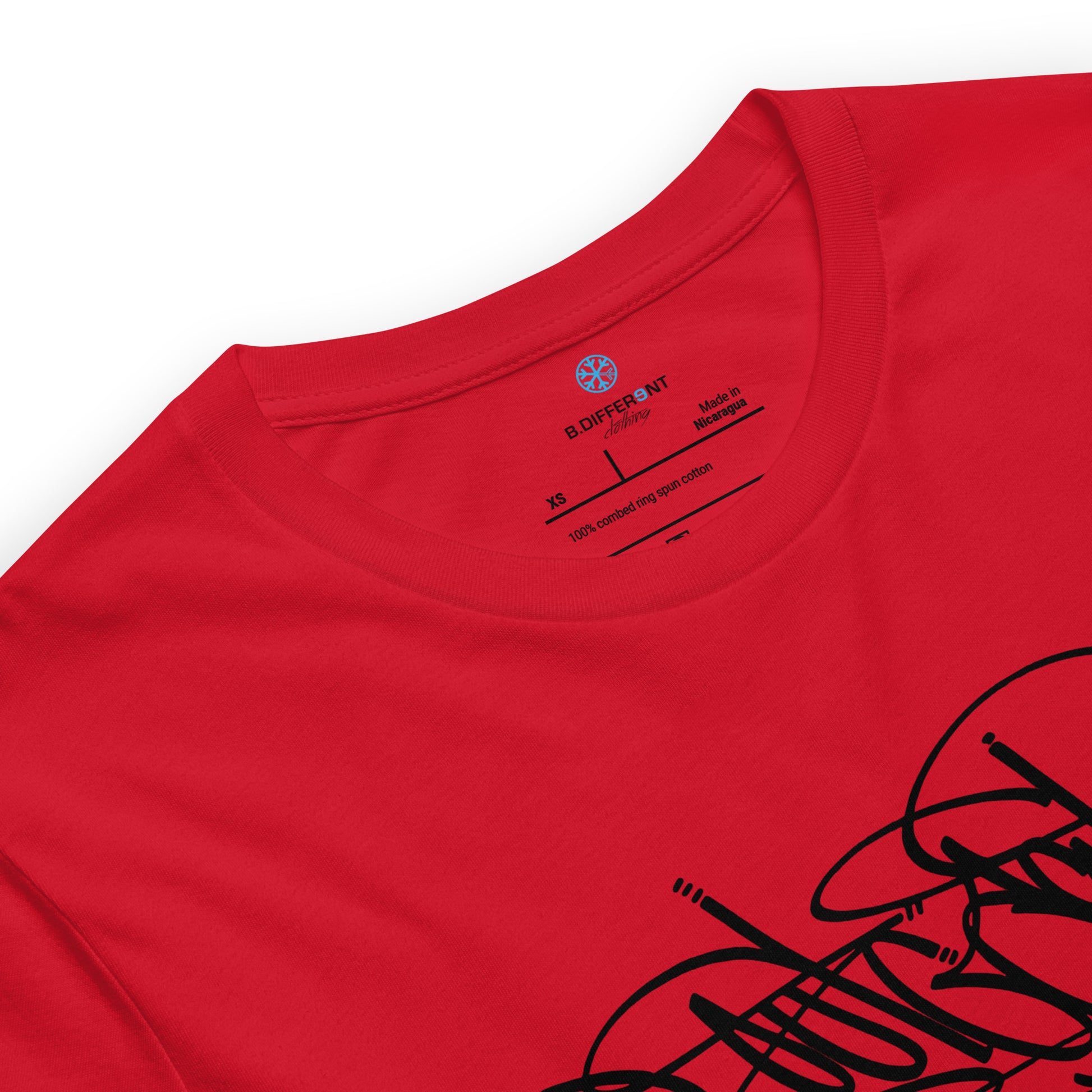 Red-Outcast Tag Tee by Graffiti Dad from B.Different Clothing, collar, graffiti-inspired streetwear t-shirt
