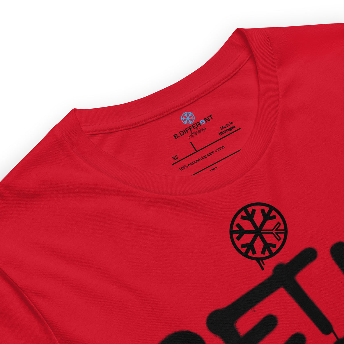 Red-Get Up or Die Graffiti Tag Tee from B.Different Clothing, collar, graffiti-inspired streetwear t-shirt
