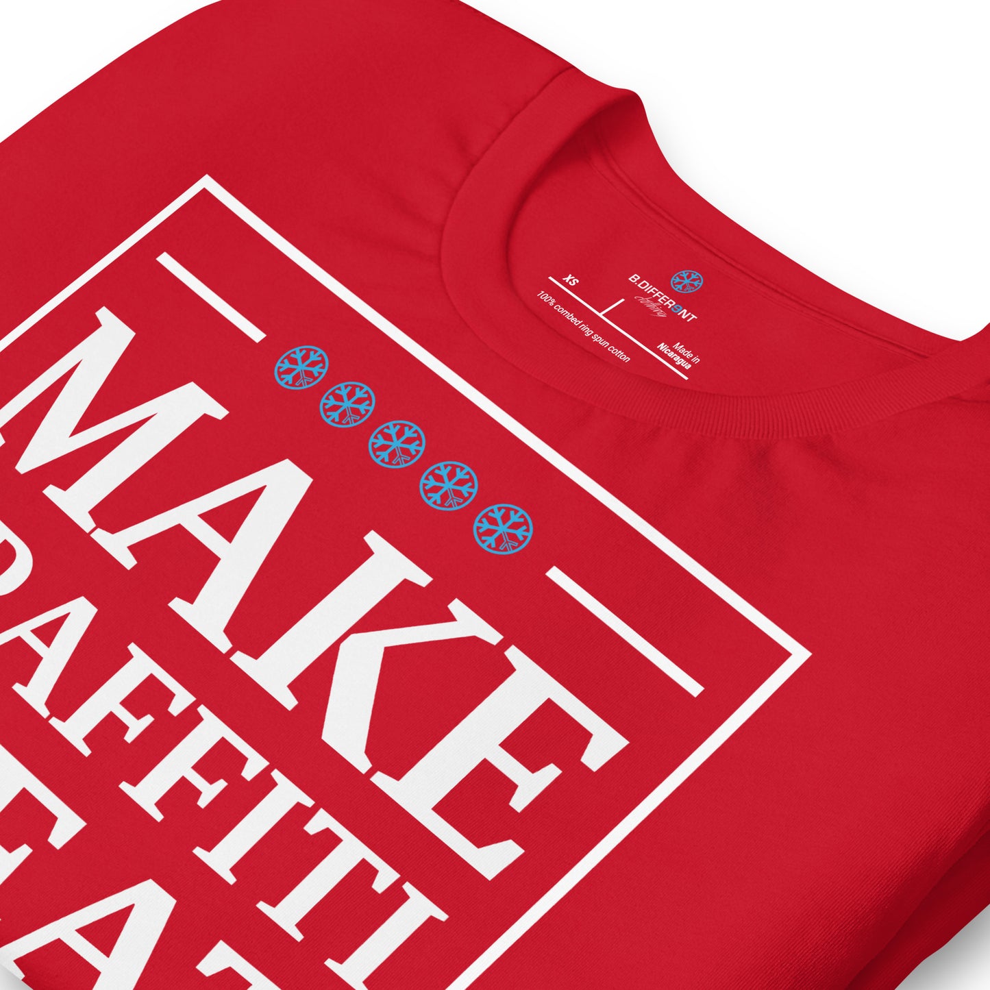 detail of make graffiti great again tee red by b.different clothing graffiti and street art inspired streetwear brand for weirdos, misfits, and outcasts.