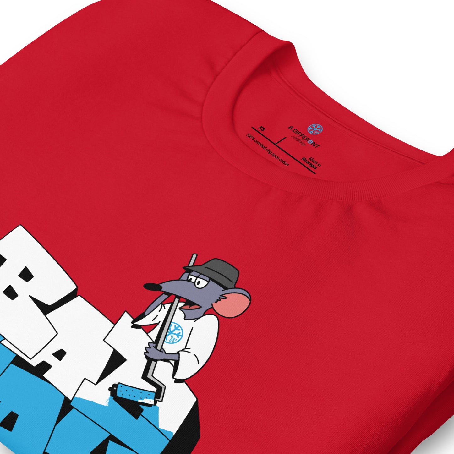 Red-Bad Boy Graffiti Tee from B.Different Clothing, detail, graffiti-inspired streetwear t-shirt